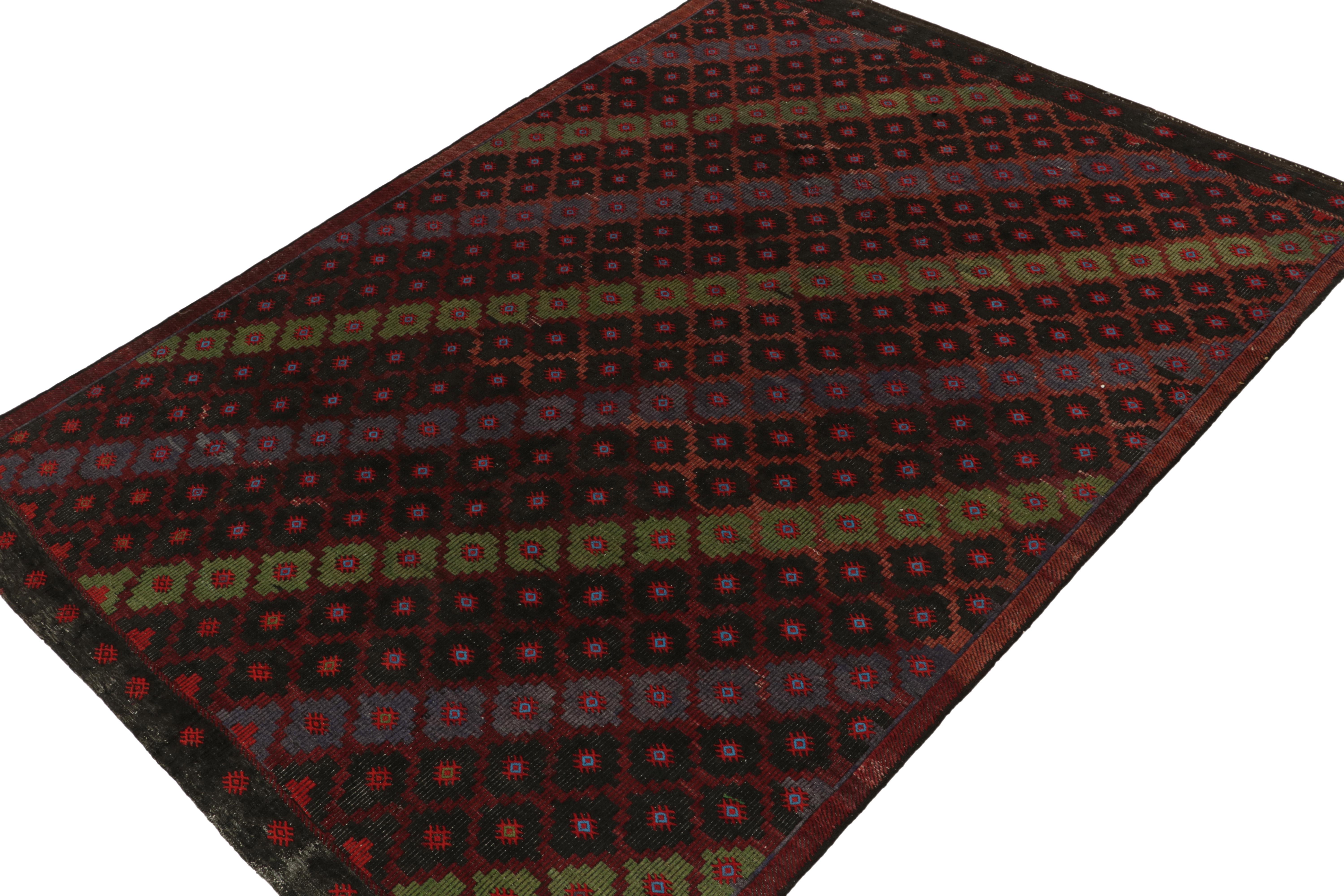 Turkish Vintage Cecim Tribal Kilim in Black and Red Geometric Patterns by Rug & Kilim For Sale