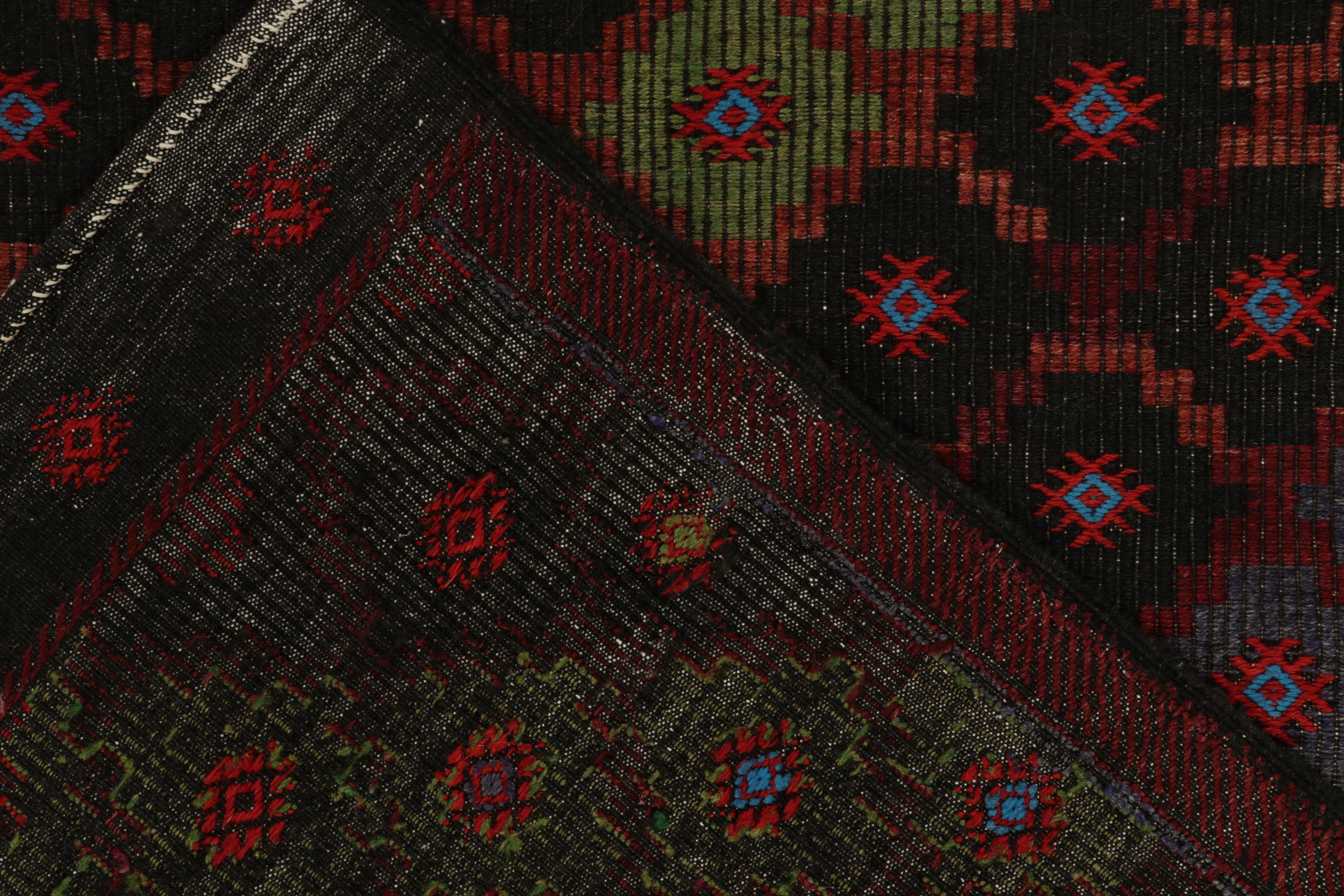 Mid-20th Century Vintage Cecim Tribal Kilim in Black and Red Geometric Patterns by Rug & Kilim For Sale