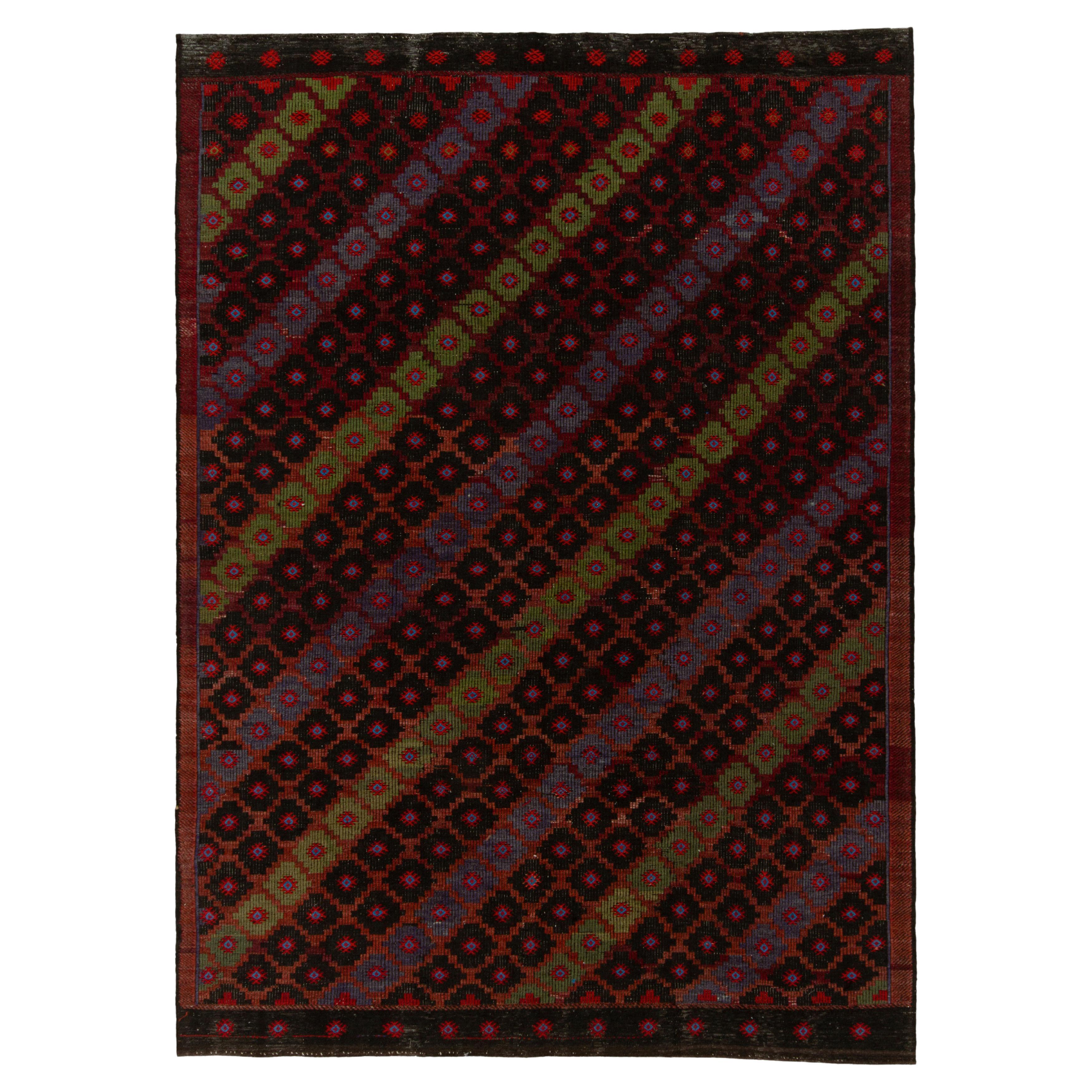 Vintage Cecim Tribal Kilim in Black and Red Geometric Patterns by Rug & Kilim