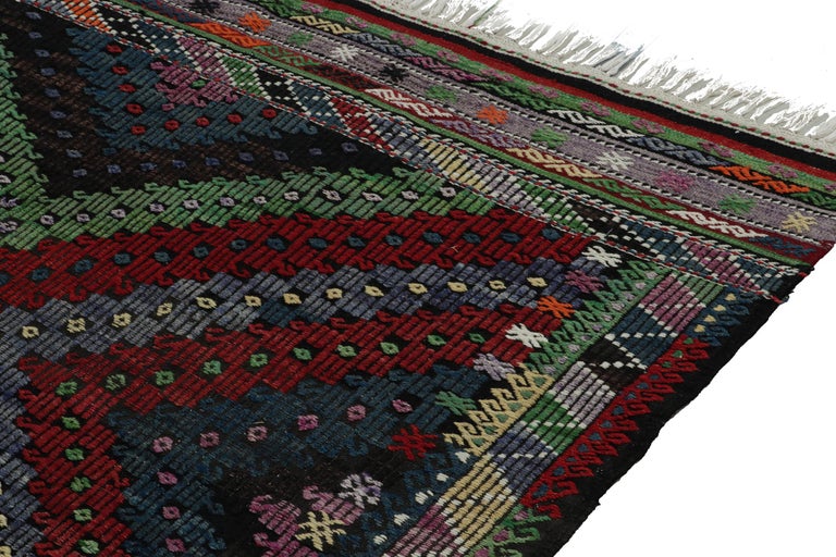 Vintage Tribal Kilim in Multicolor Embroidered Geometric Patterns by