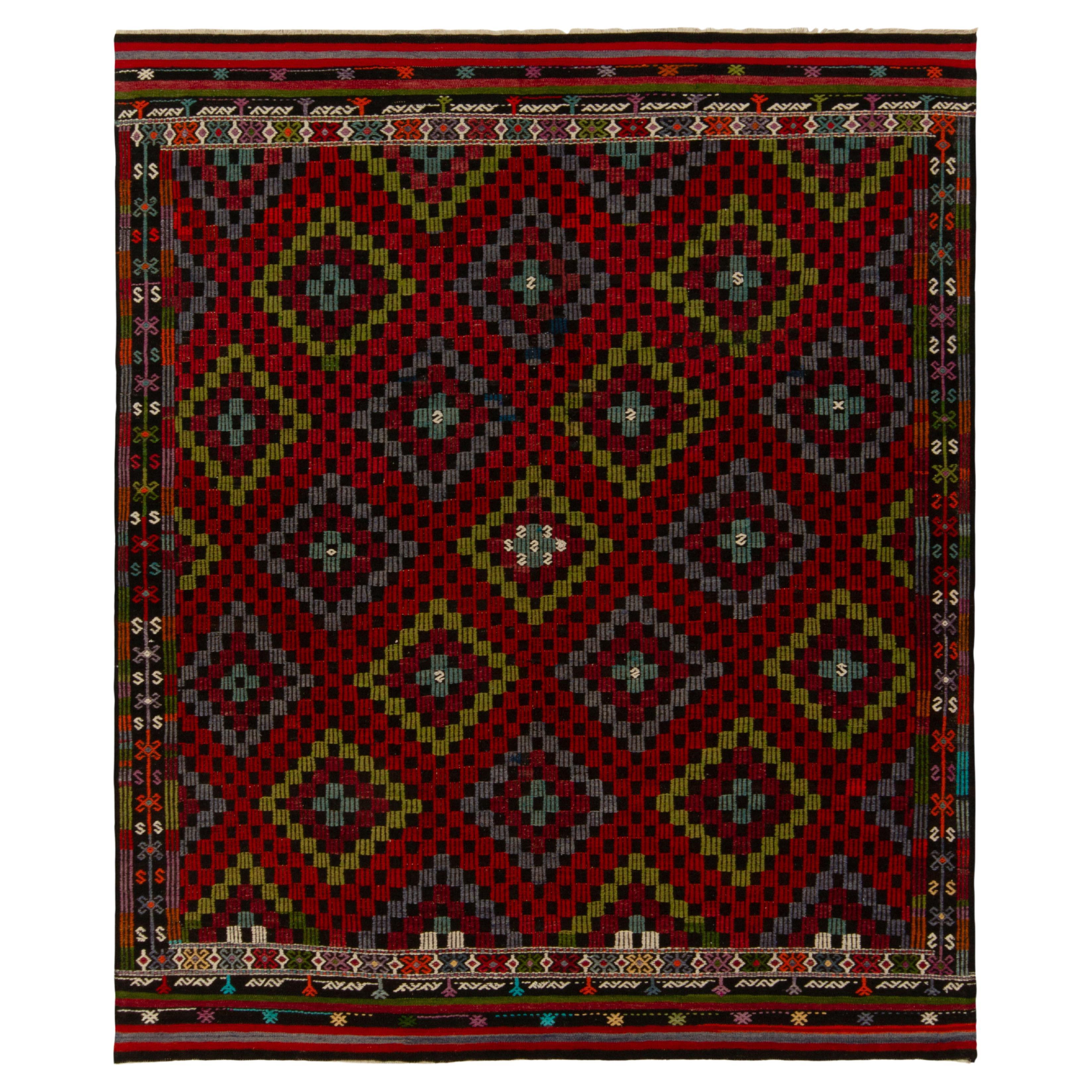 Vintage Cecim Tribal Kilim in Red, Blue and Green Diamond Pattern by Rug & Kilim