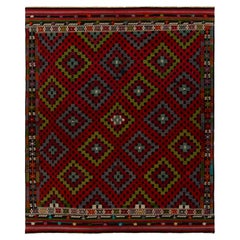 Vintage Cecim Tribal Kilim in Red, Blue and Green Diamond Pattern by Rug & Kilim