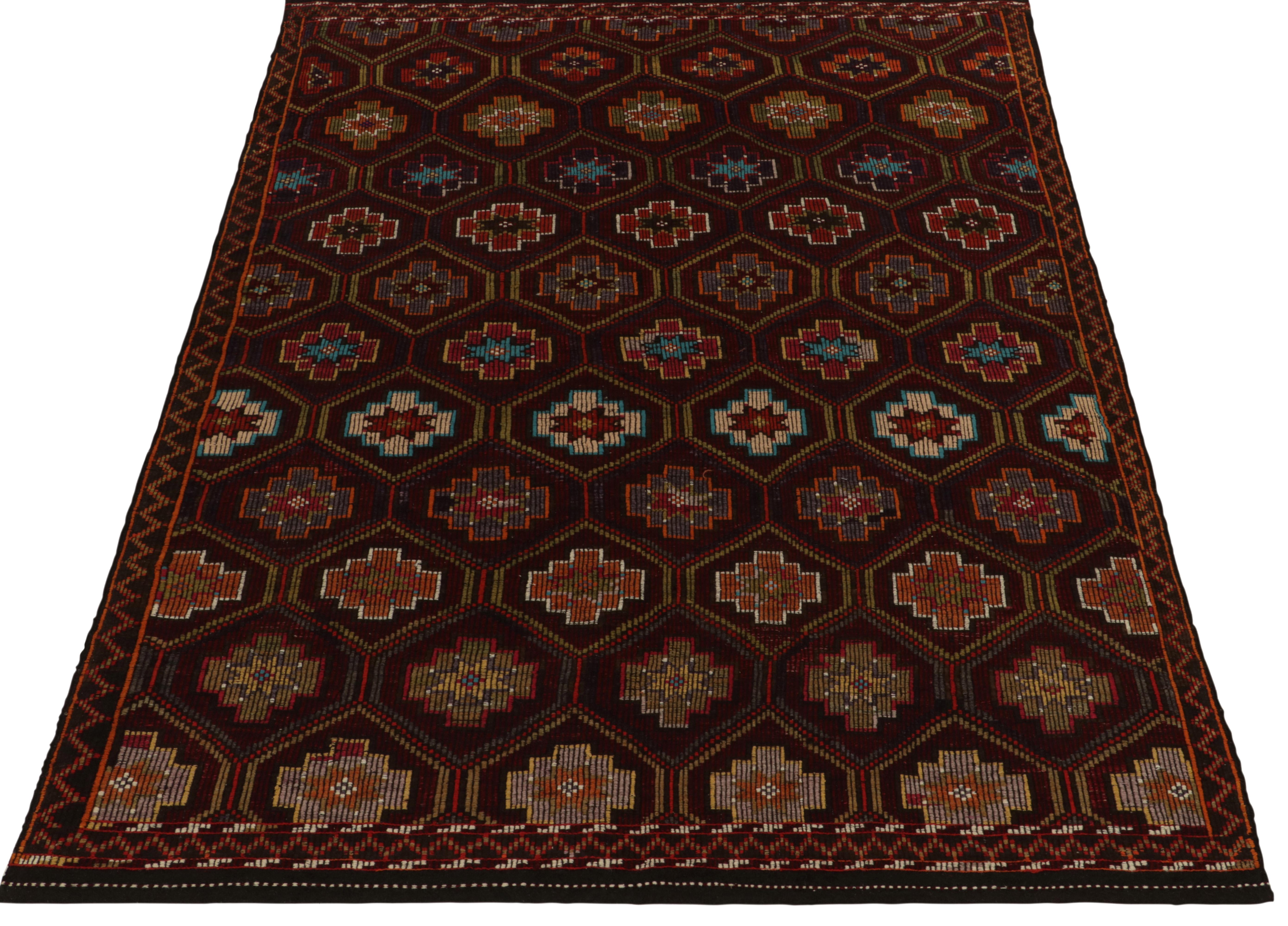 Carrying rich Kurdish inspiration, a vintage Cecim kilim entering our coveted classic flat weave collection. This 7x10 rug from Turkey revels in impeccable embroidery & detailing in design. 

Reading on the tribal sensibilities of the 1950s, the