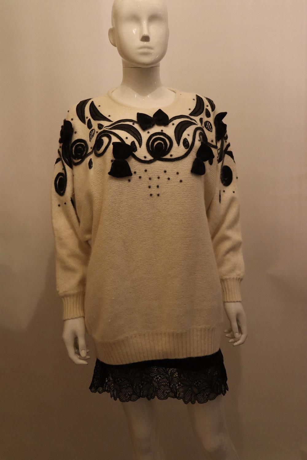 Vintage Cedars Jumper with Leather and Velvet Detail For Sale 1
