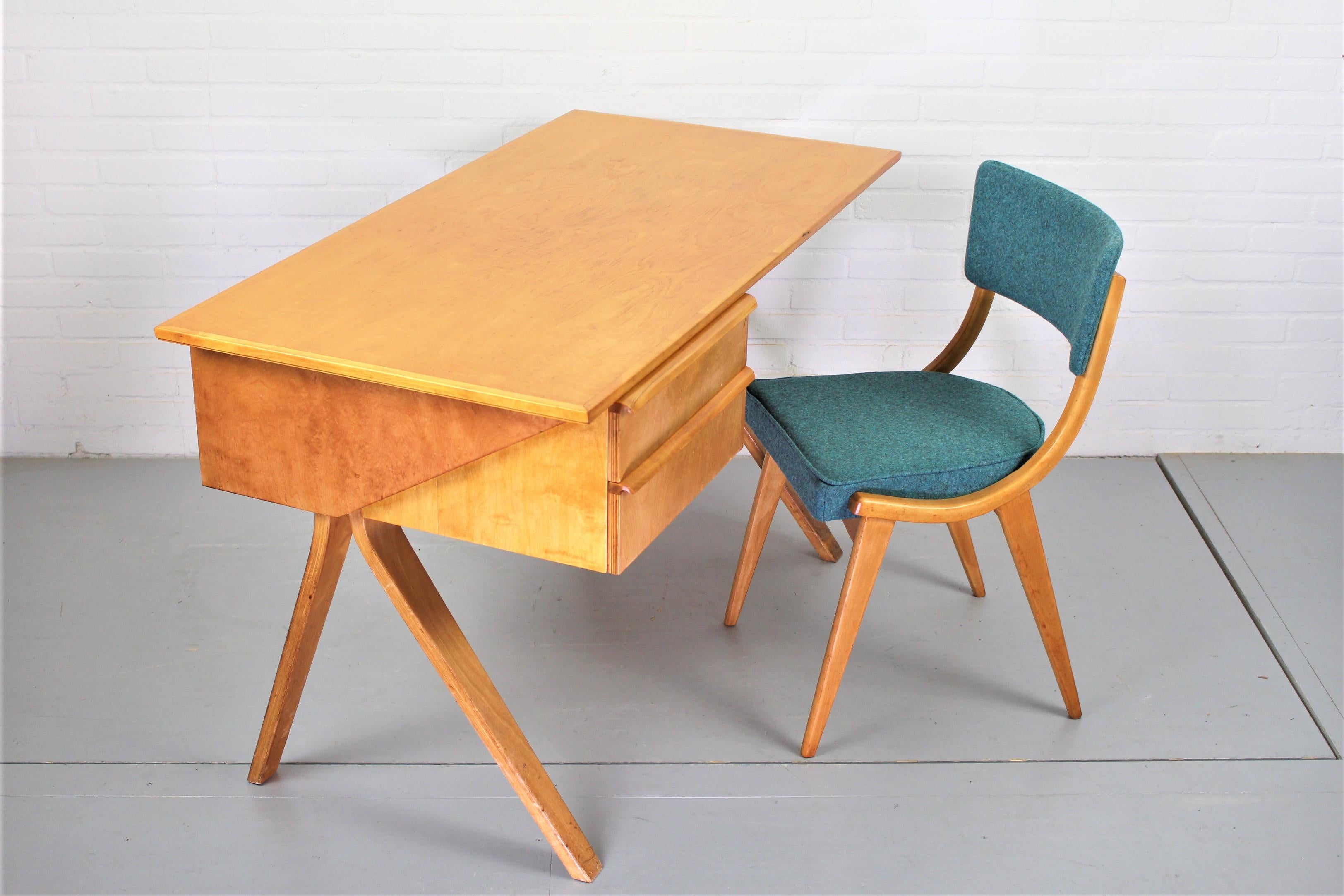 Plywood Vintage Cees Braakman EB02 Birch Pastoe Desk with Birch Dutch Chair