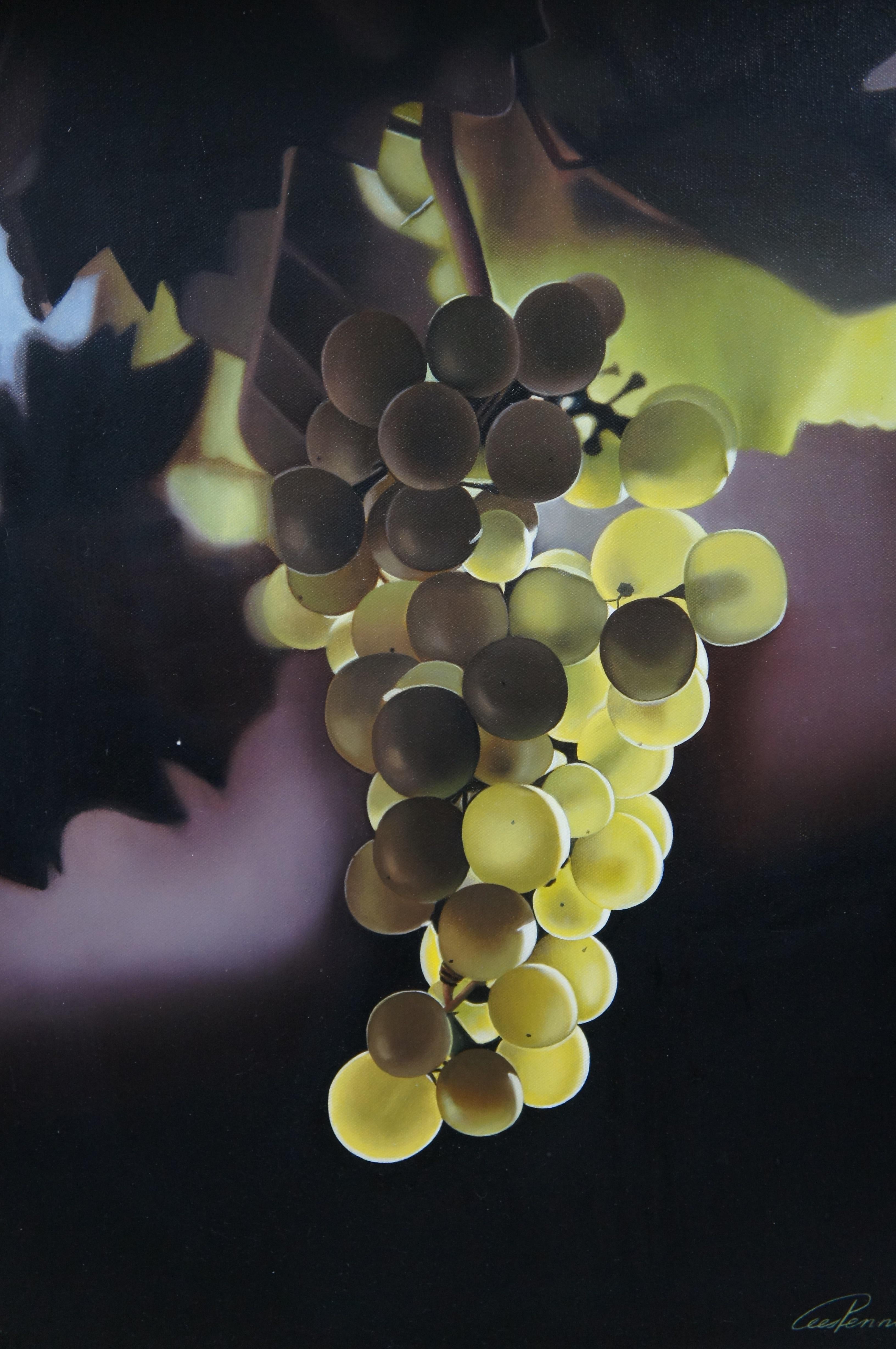 Vintage Cees Penning Realism Still Life Grapes Grapevine Oil Painting Canvas In Good Condition For Sale In Dayton, OH