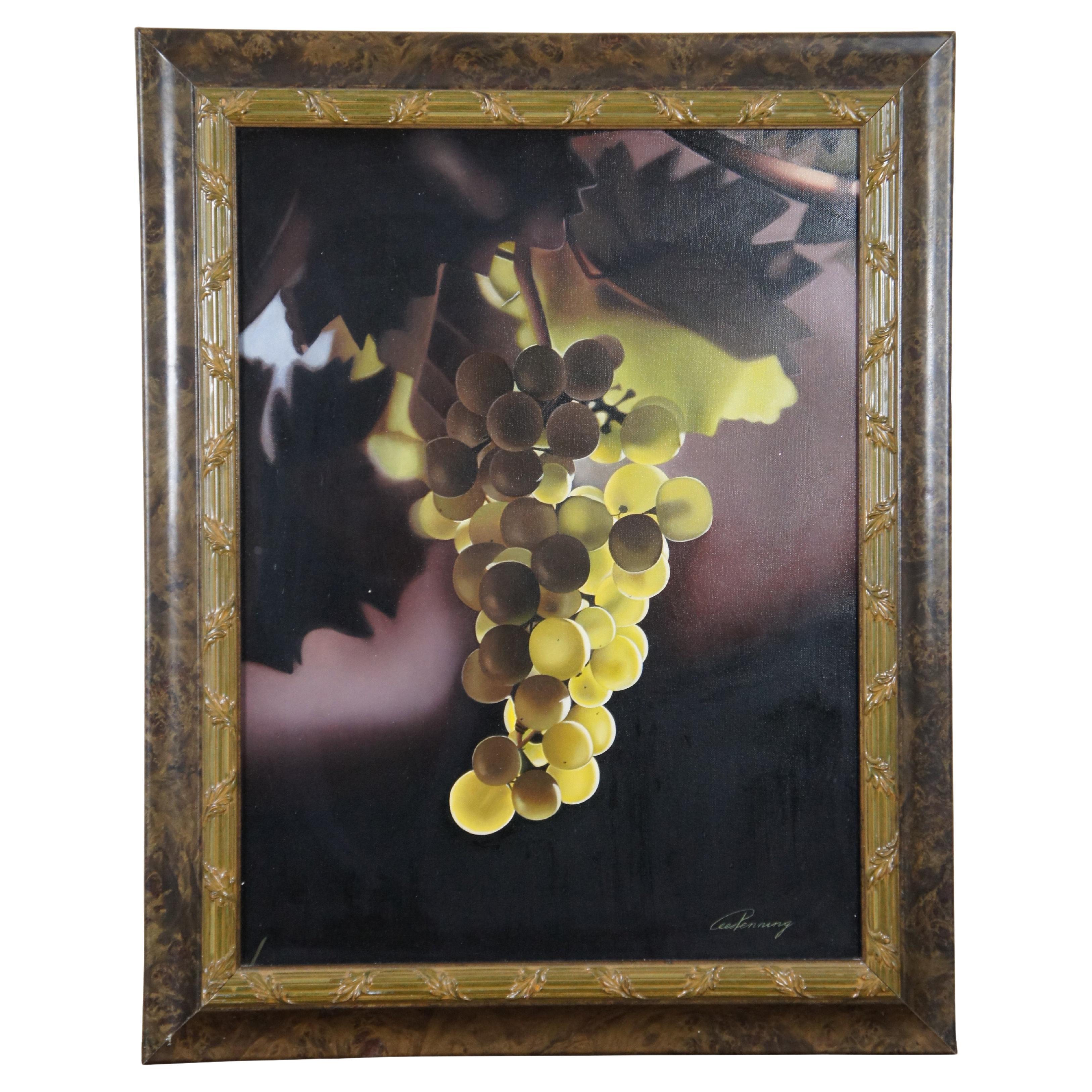 Peinture à l'huile vintage Cees Penning Realism, nature morte, raisins, vigne, huile, 29 po.