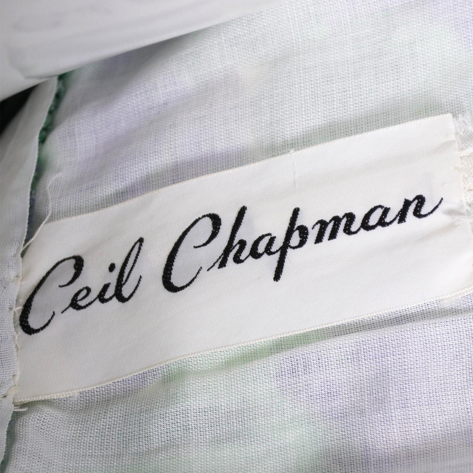 Vintage Ceil Chapman 1950s Vestido floral púrpura y verde con fruncido en venta 5