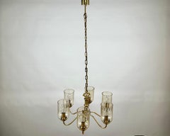 Vintage Ceiling Chandelier With Six Glass Lampshades, Germany, 1970s