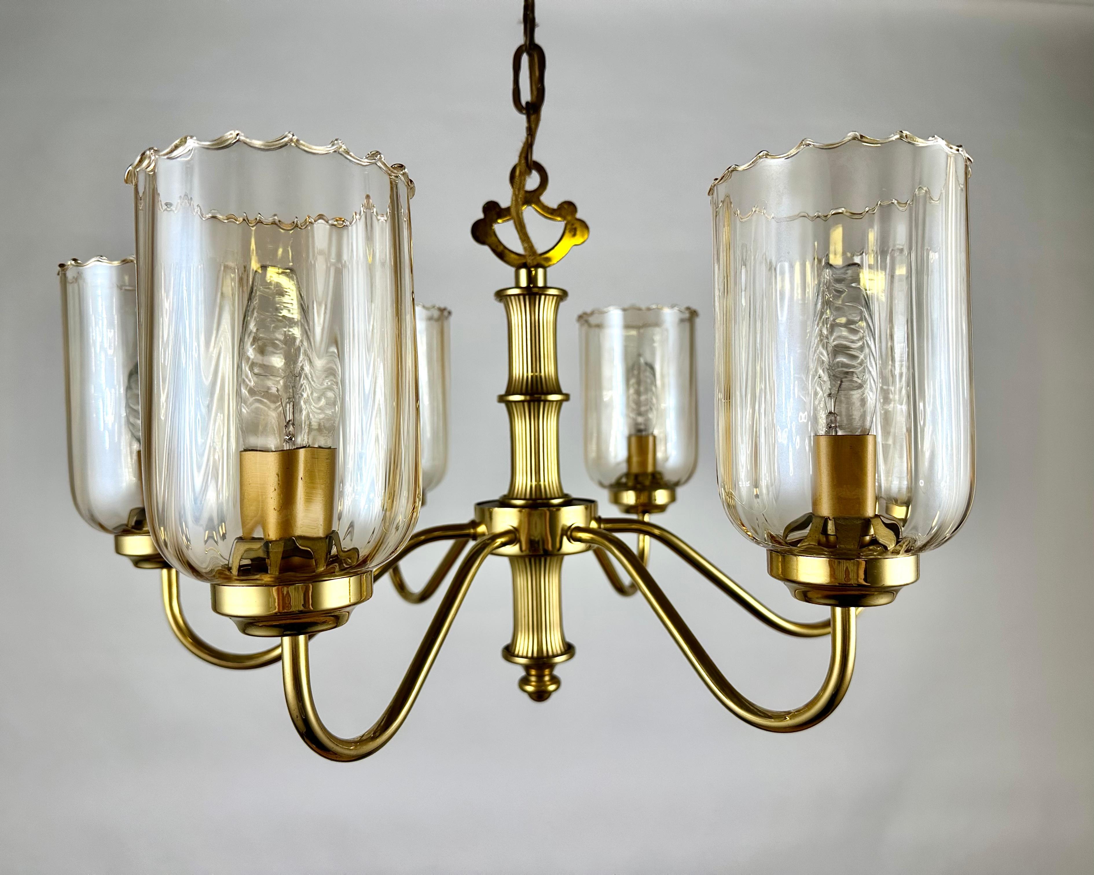 Vintage Ceiling Chandelier With Six Glass Lampshades, Germany, 1970s For Sale 2