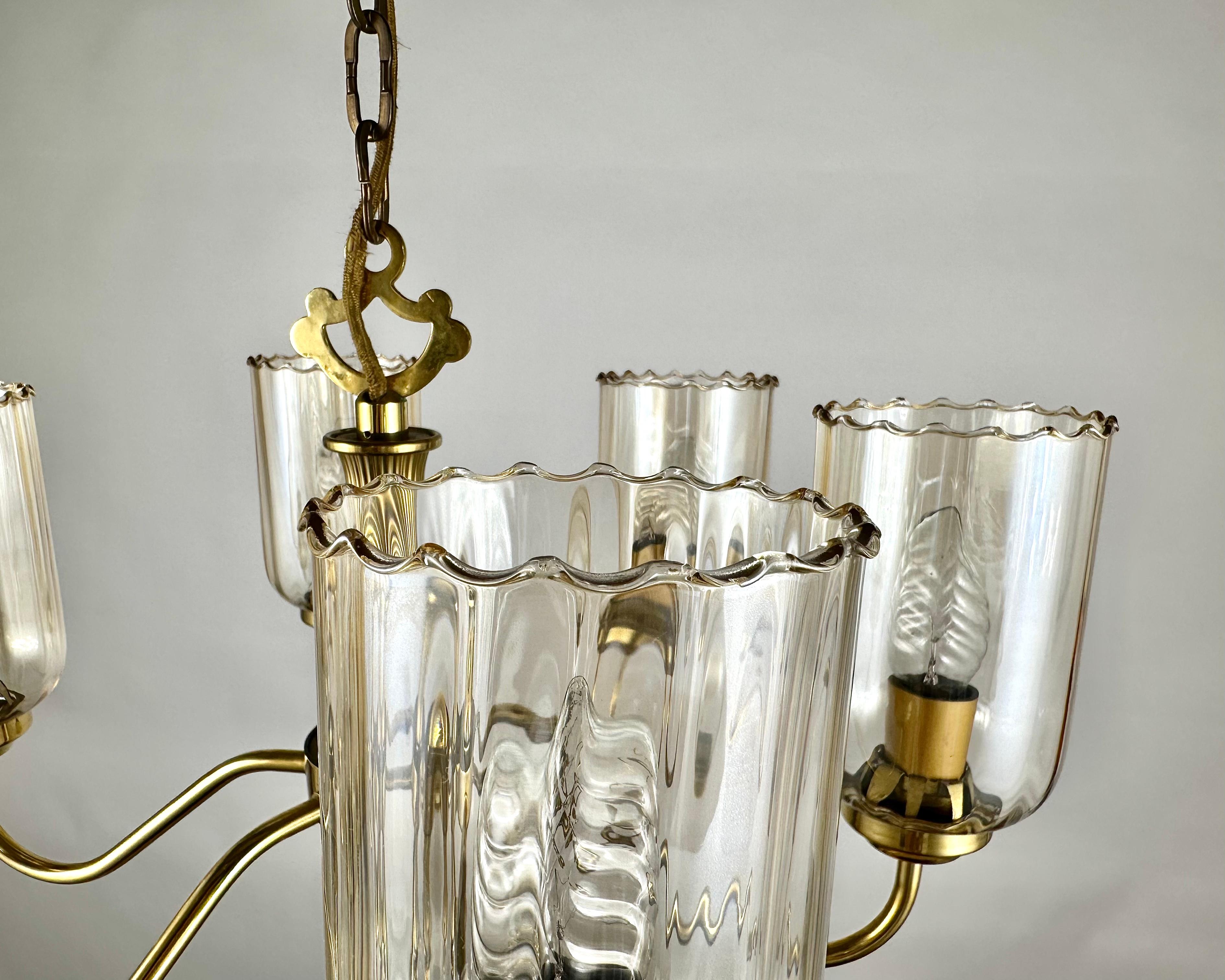 Vintage Ceiling Chandelier With Six Glass Lampshades, Germany, 1970s For Sale 3