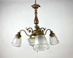 Vintage Ceiling Chandelier With Three Matte Glass Lampshades, France, 1950s
