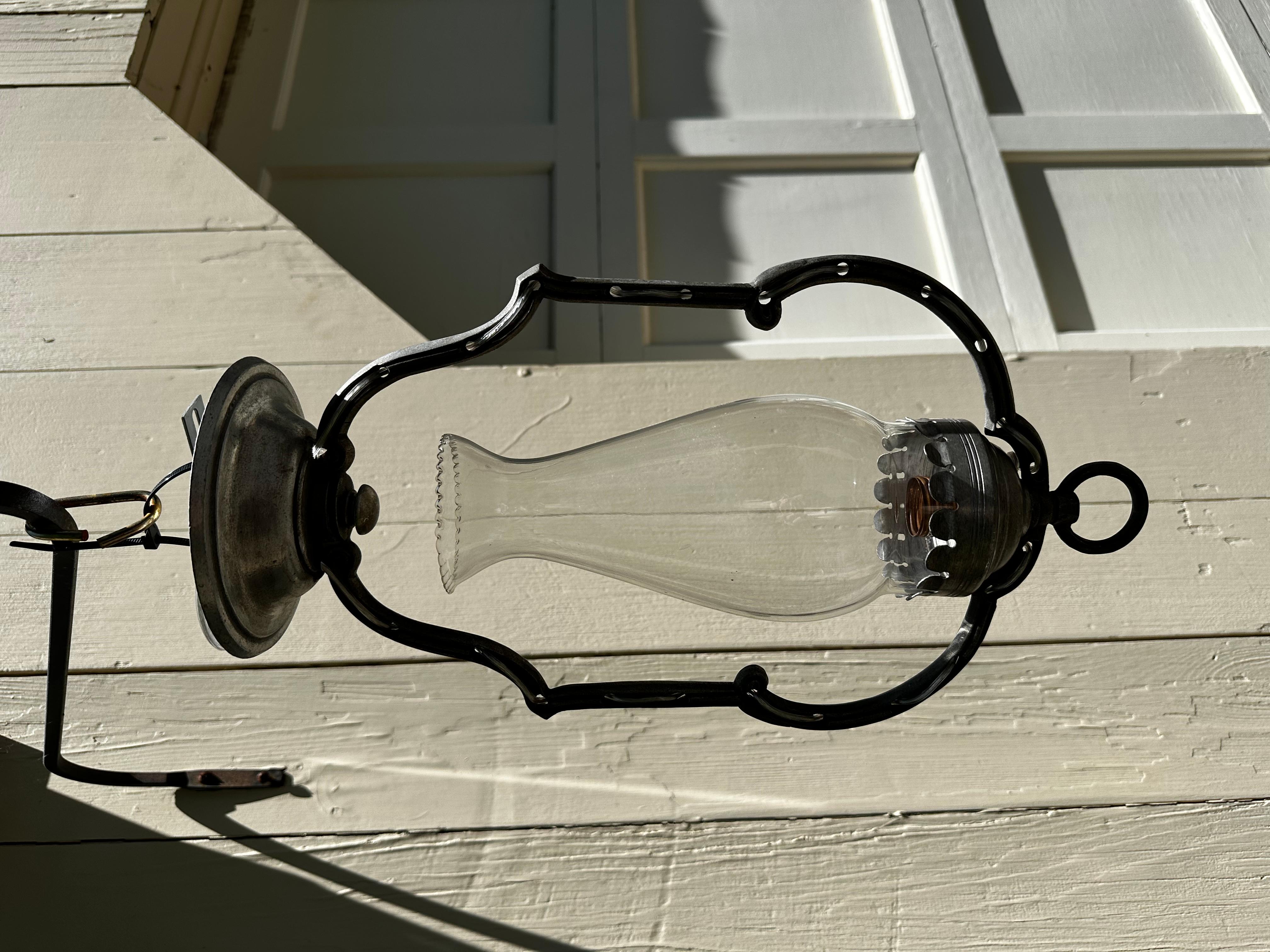 Early 20th Century Vintage Ceiling Fixture with Vintage Glass Chimney For Sale