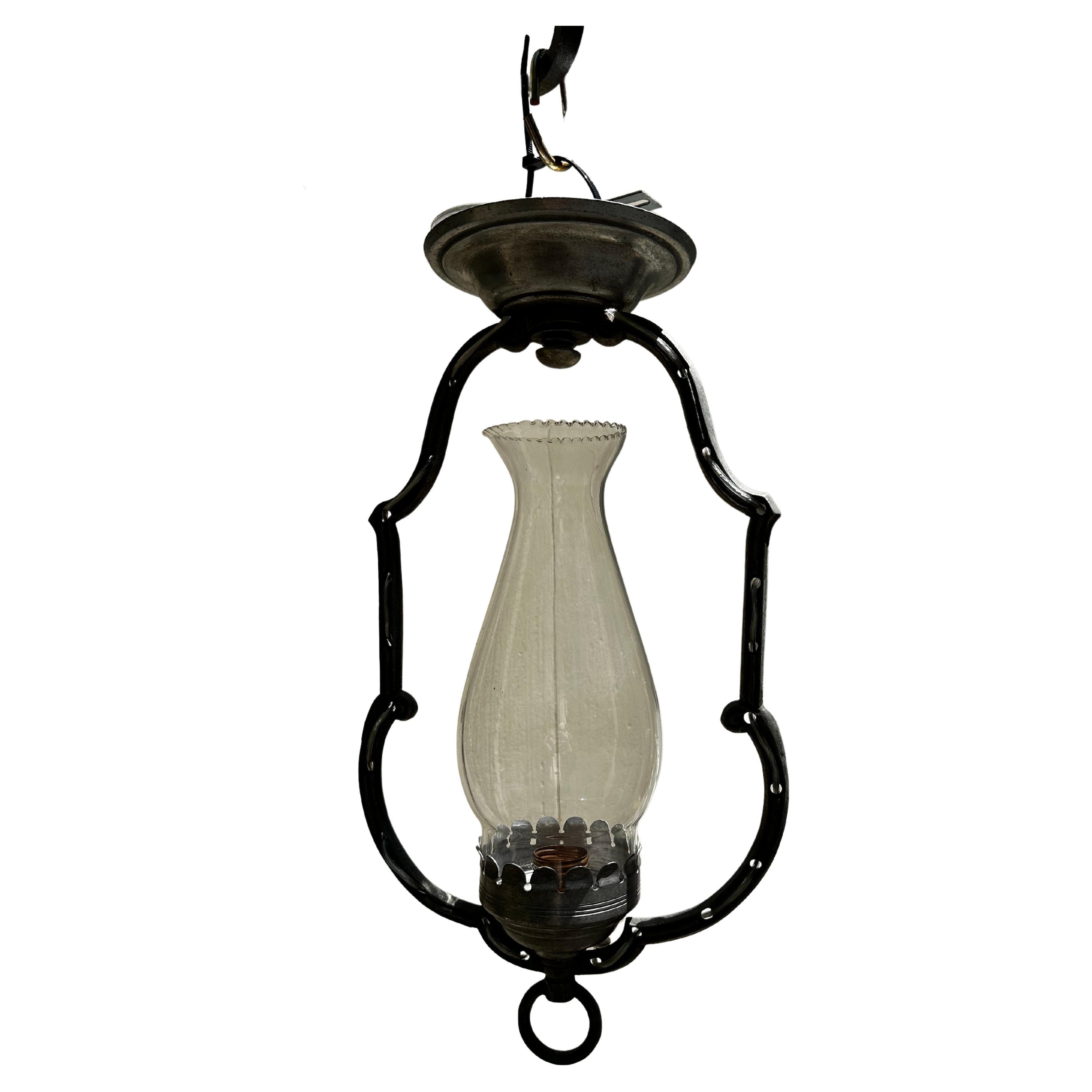 Vintage Ceiling Fixture with Vintage Glass Chimney For Sale