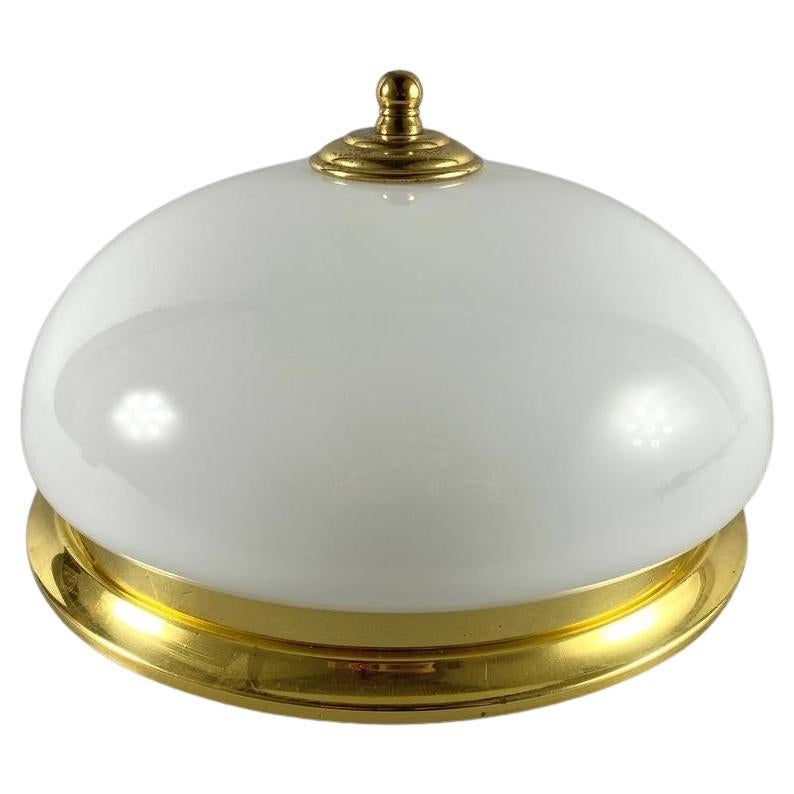 Vintage Ceiling Flush Mount Lamp with Opaline Glass Shade and Brass Fitting For Sale