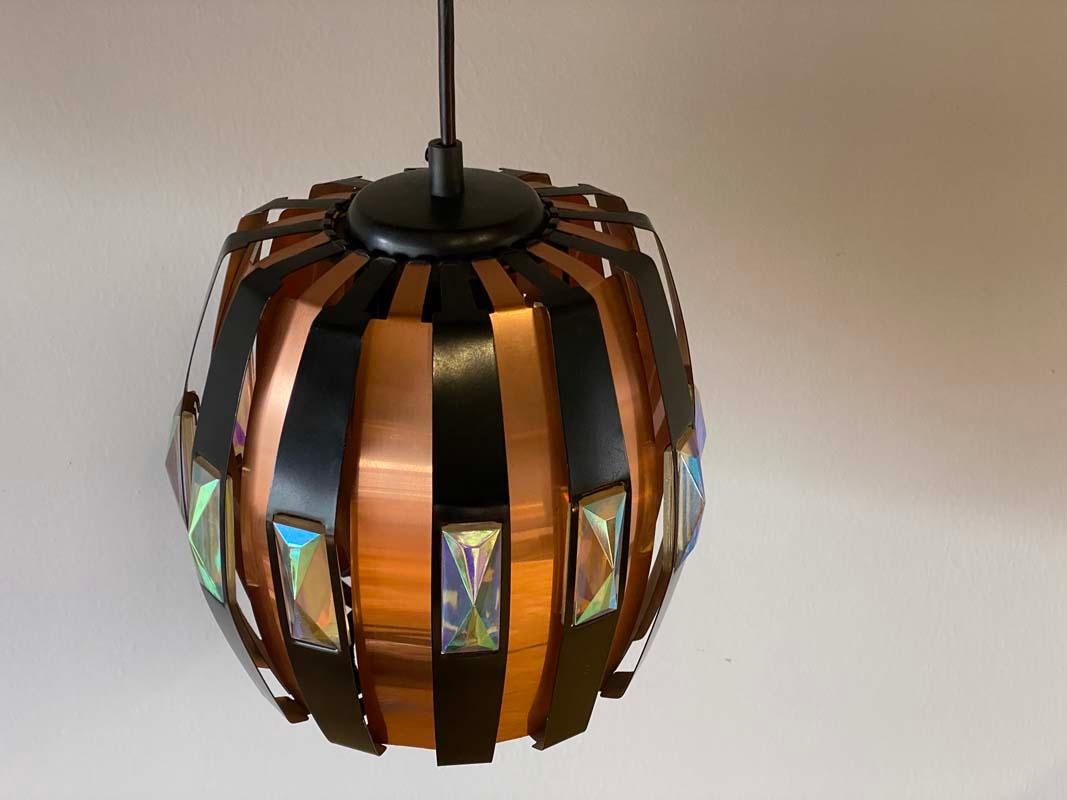 Vintage Ceiling Lamp Copper Pendant with Prisms by Verner Schou for Coronell, 19 4