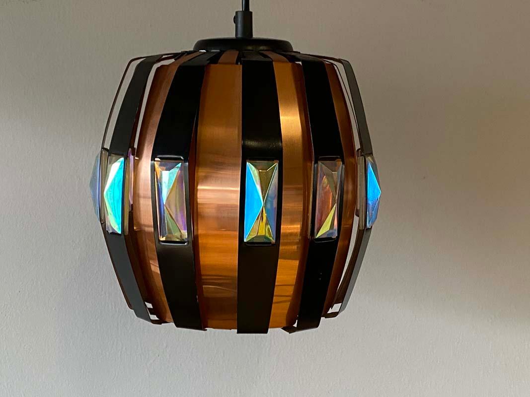 Vintage Ceiling Lamp Copper Pendant with Prisms by Verner Schou for Coronell, 19 5