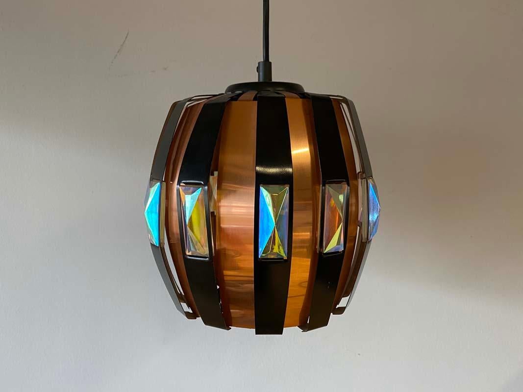 Vintage Ceiling Lamp Copper Pendant with Prisms by Verner Schou for Coronell, 19 6
