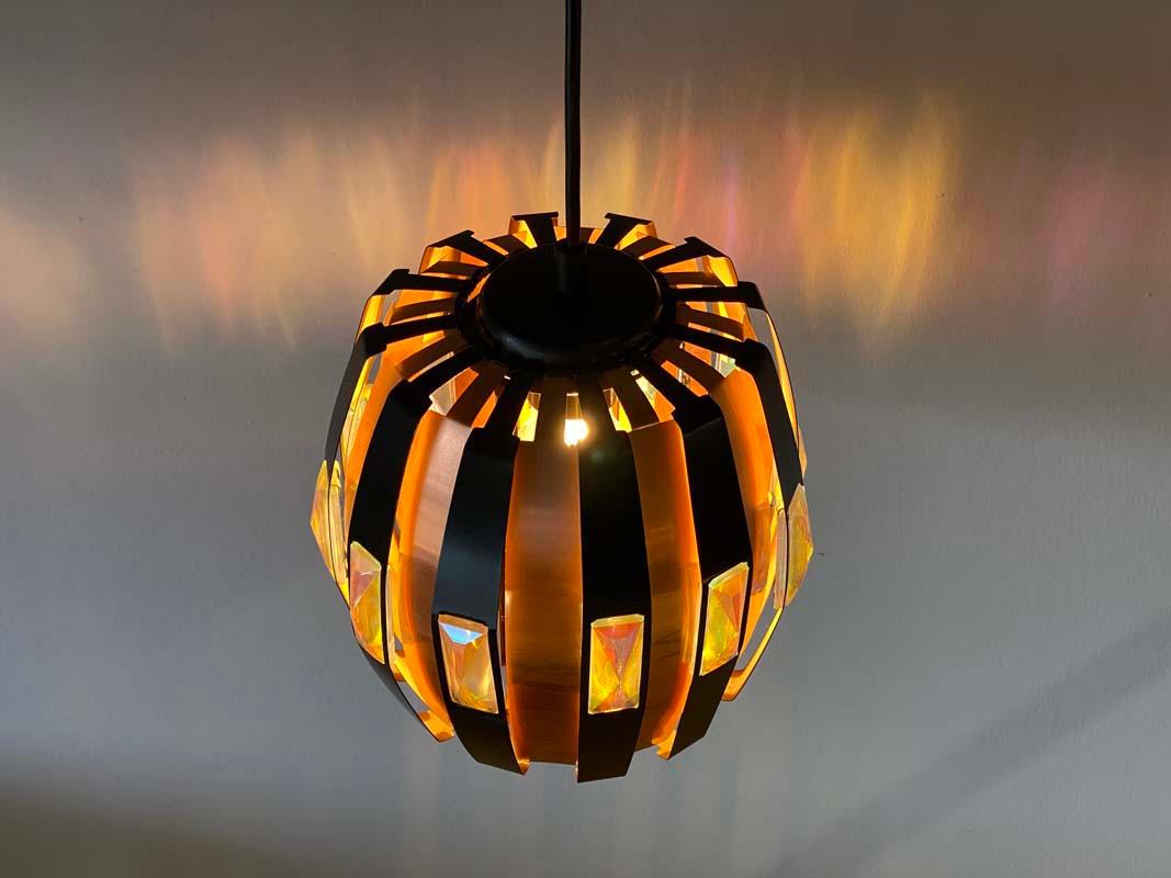 Space Age Vintage Ceiling Lamp Copper Pendant with Prisms by Verner Schou for Coronell, 19