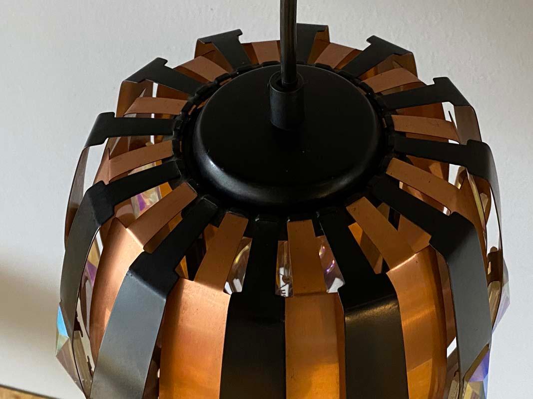 Late 20th Century Vintage Ceiling Lamp Copper Pendant with Prisms by Verner Schou for Coronell, 19