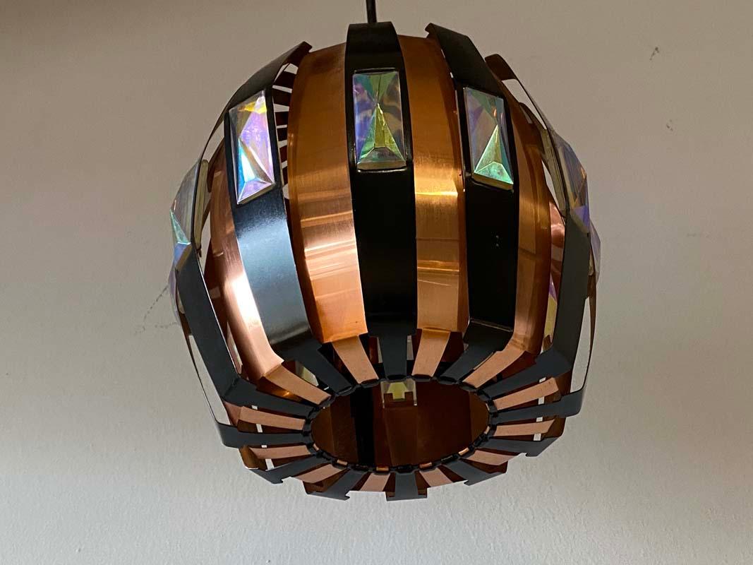 Vintage Ceiling Lamp Copper Pendant with Prisms by Verner Schou for Coronell, 19 2