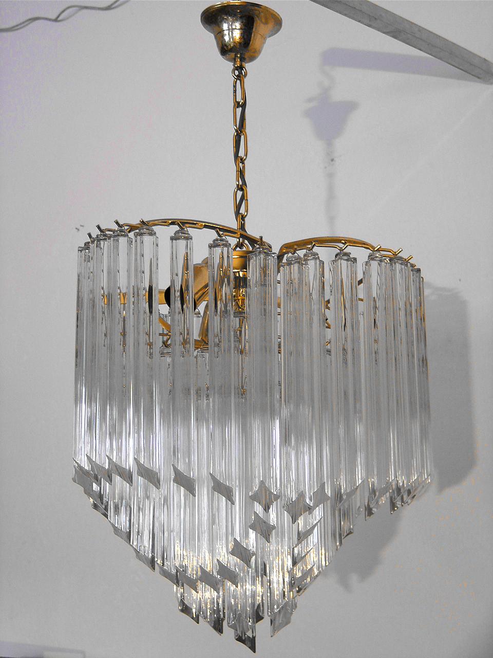 Brass Vintage Ceiling Lamp Crystal Paolo Venini, Italy, years 1980 For Sale