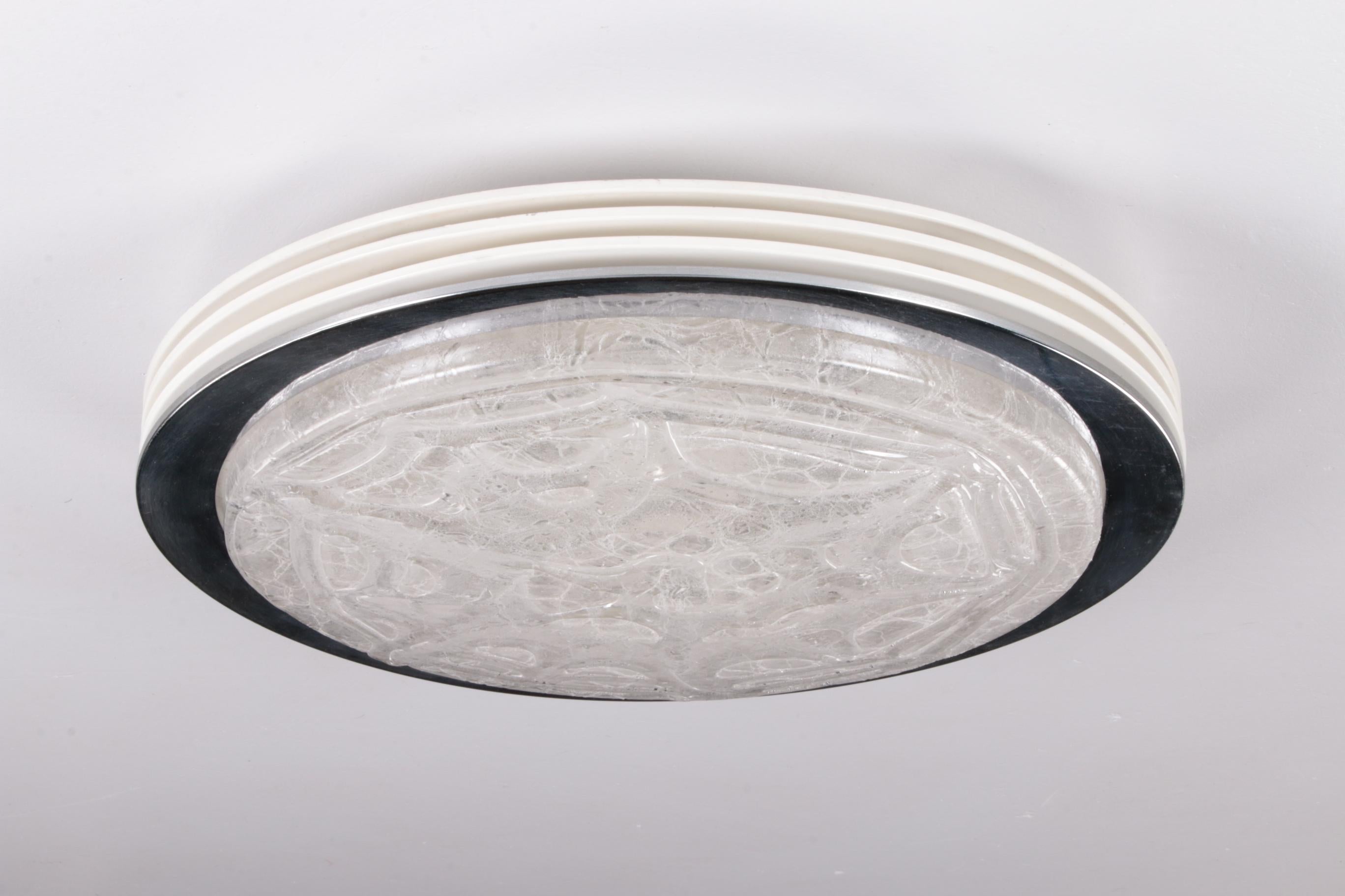 Vintage Ceiling Lamp Doria Leuchten with Ice Glass and Metal, Germany, 1960s For Sale 2