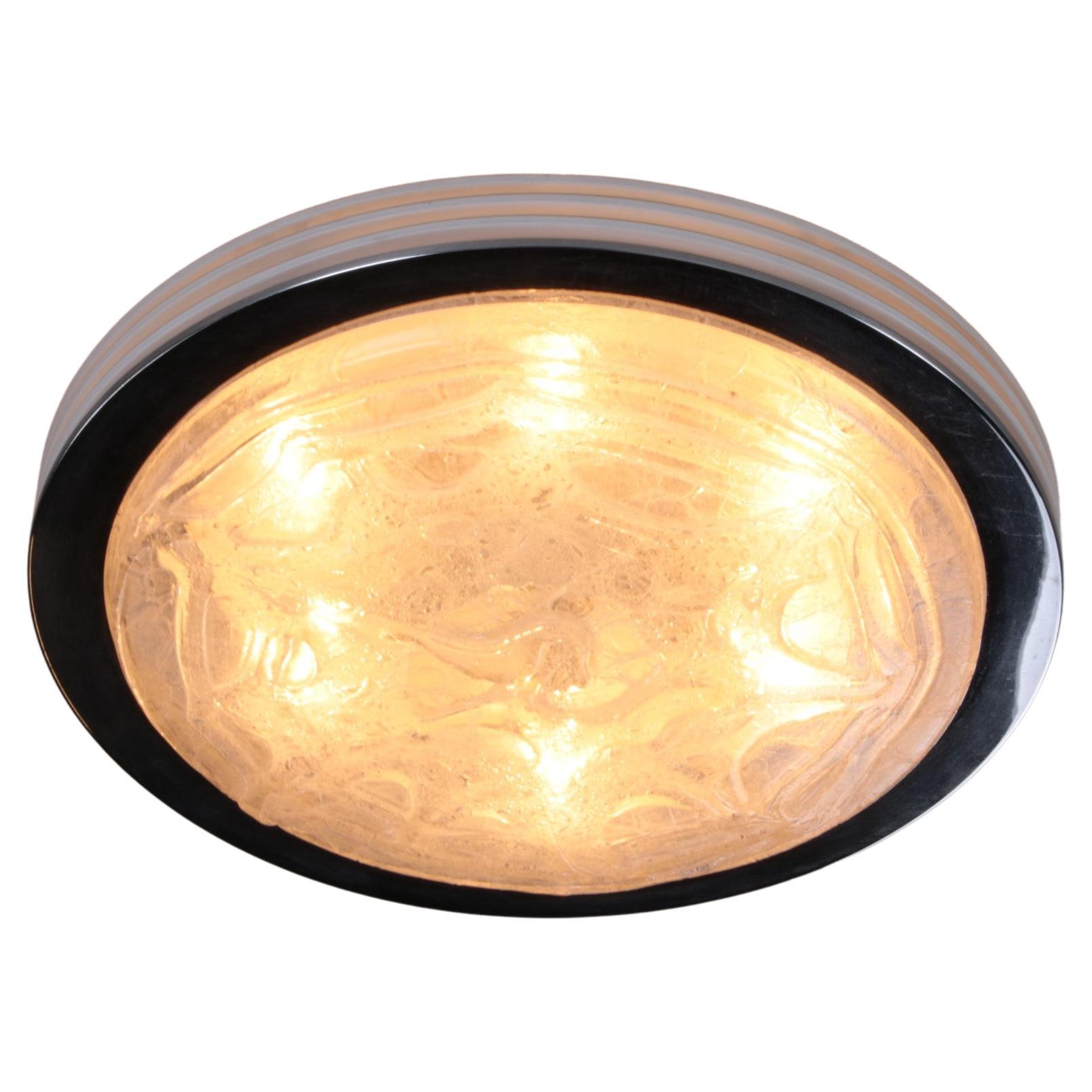 Vintage Ceiling Lamp Doria Leuchten with Ice Glass and Metal, Germany, 1960s