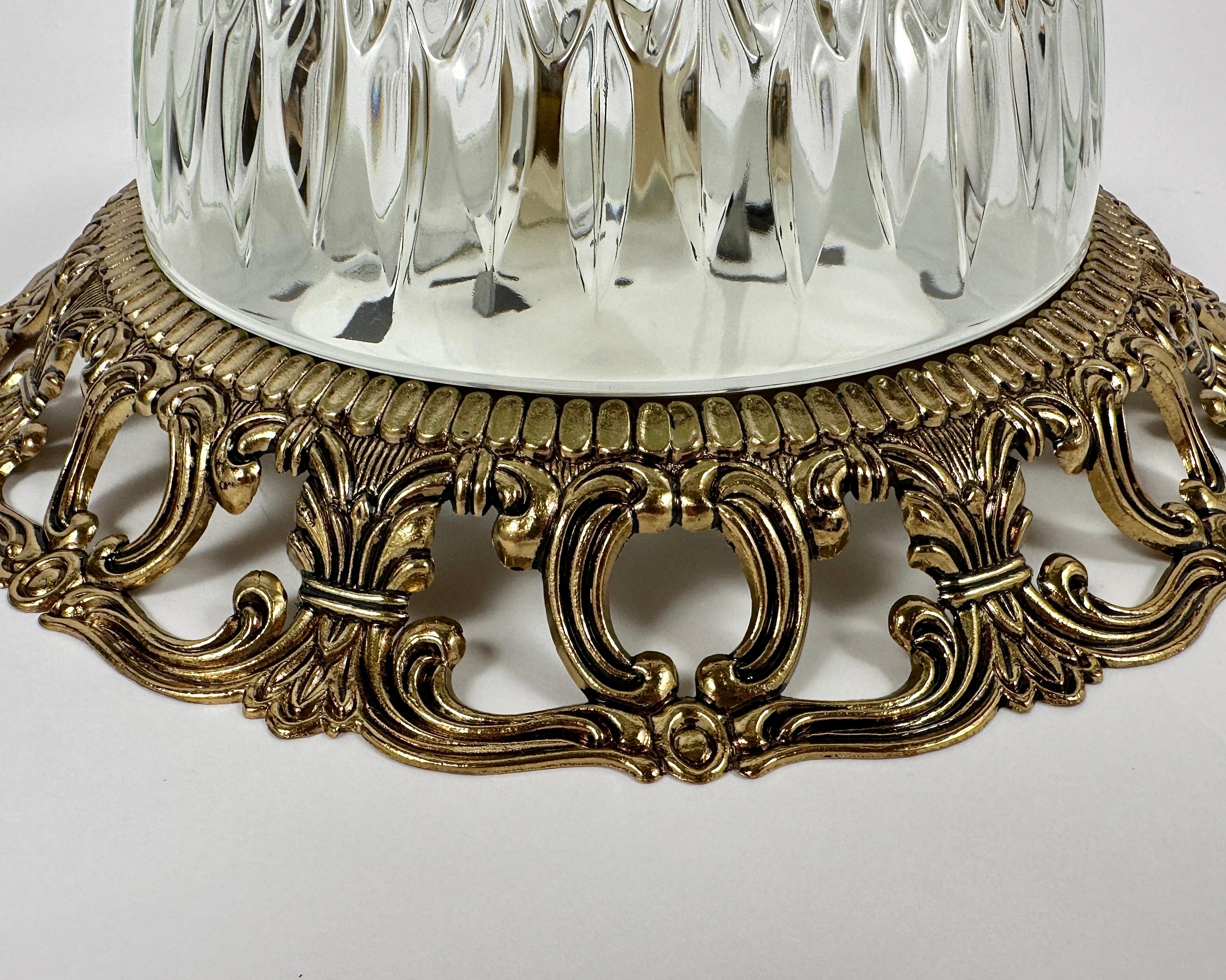 Belgian Vintage Ceiling Lamp Flush Mount Crystal Light Fixture with Brass Trim, Massive