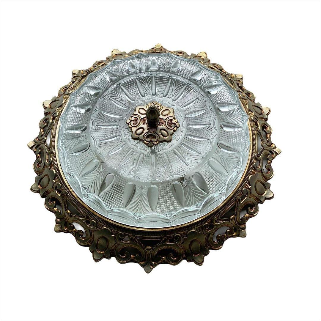 Amazing Vintage Ceiling Lamp. Antique Brass And Glass Flush Mount Fixture.

A lamp is a light source that should be in every home. This item of lighting is used in bedrooms, living rooms, kitchens and other rooms, as well as in other rooms, such as
