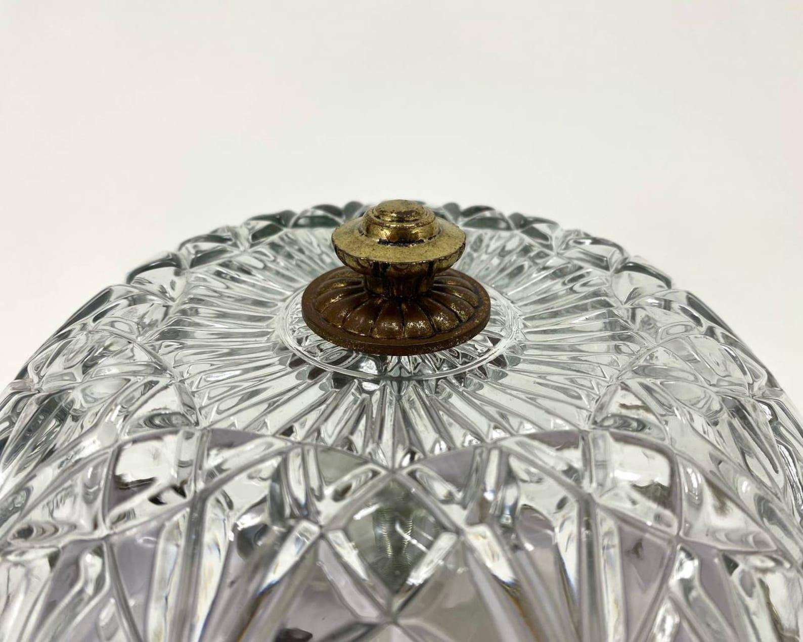 20th Century Vintage Ceiling Lamp from Spain Made of Brass and Pressed Crystal For Sale