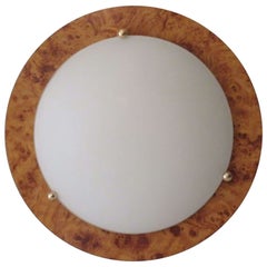 Lampada da soffitto vintage, vetro e finto legno di radica, Spagna 1970