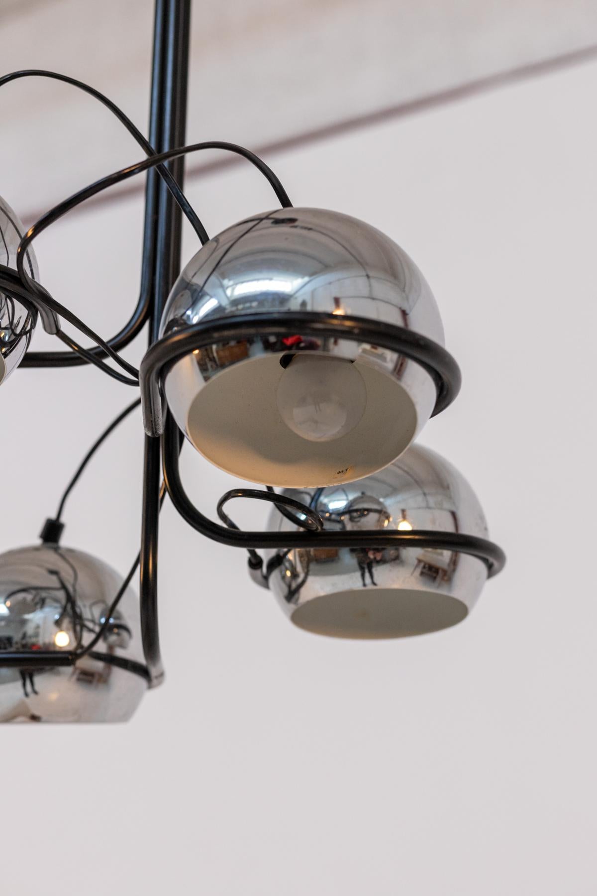 Italian Vintage Ceiling Lamp in Chromed Aluminium For Sale