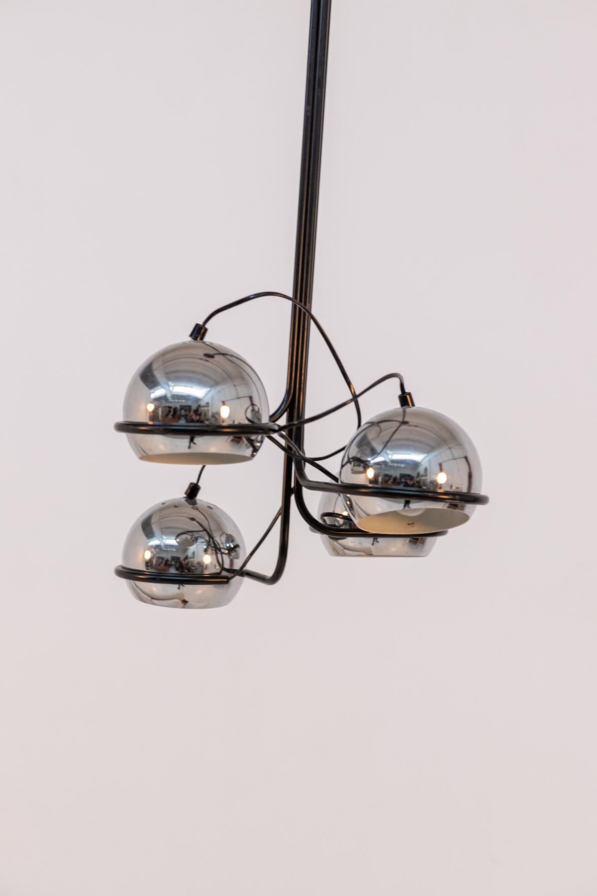 Metà XX secolo Lampada da soffitto vintage in alluminio cromato in vendita