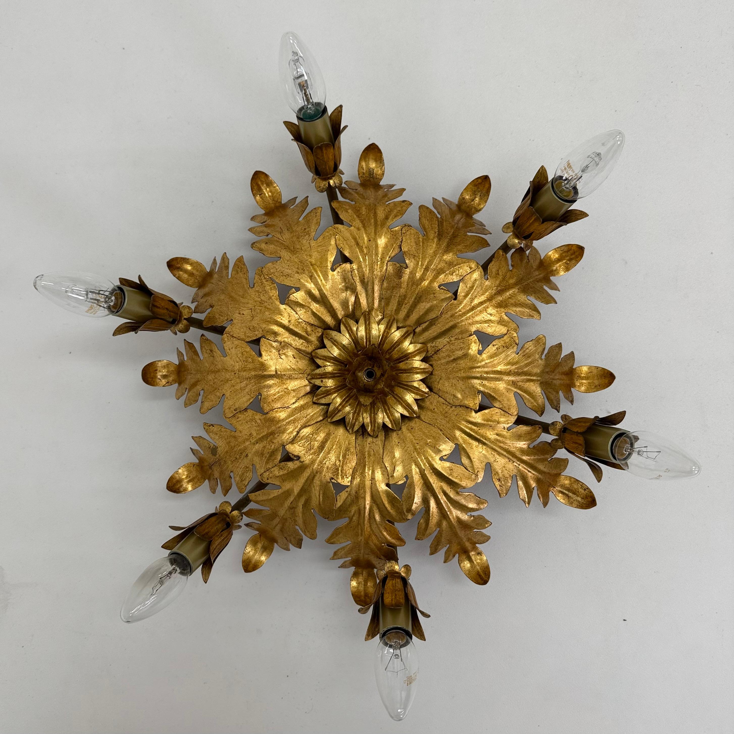 Vintage ceiling lamp leaf gold gilded , 1970s For Sale 4