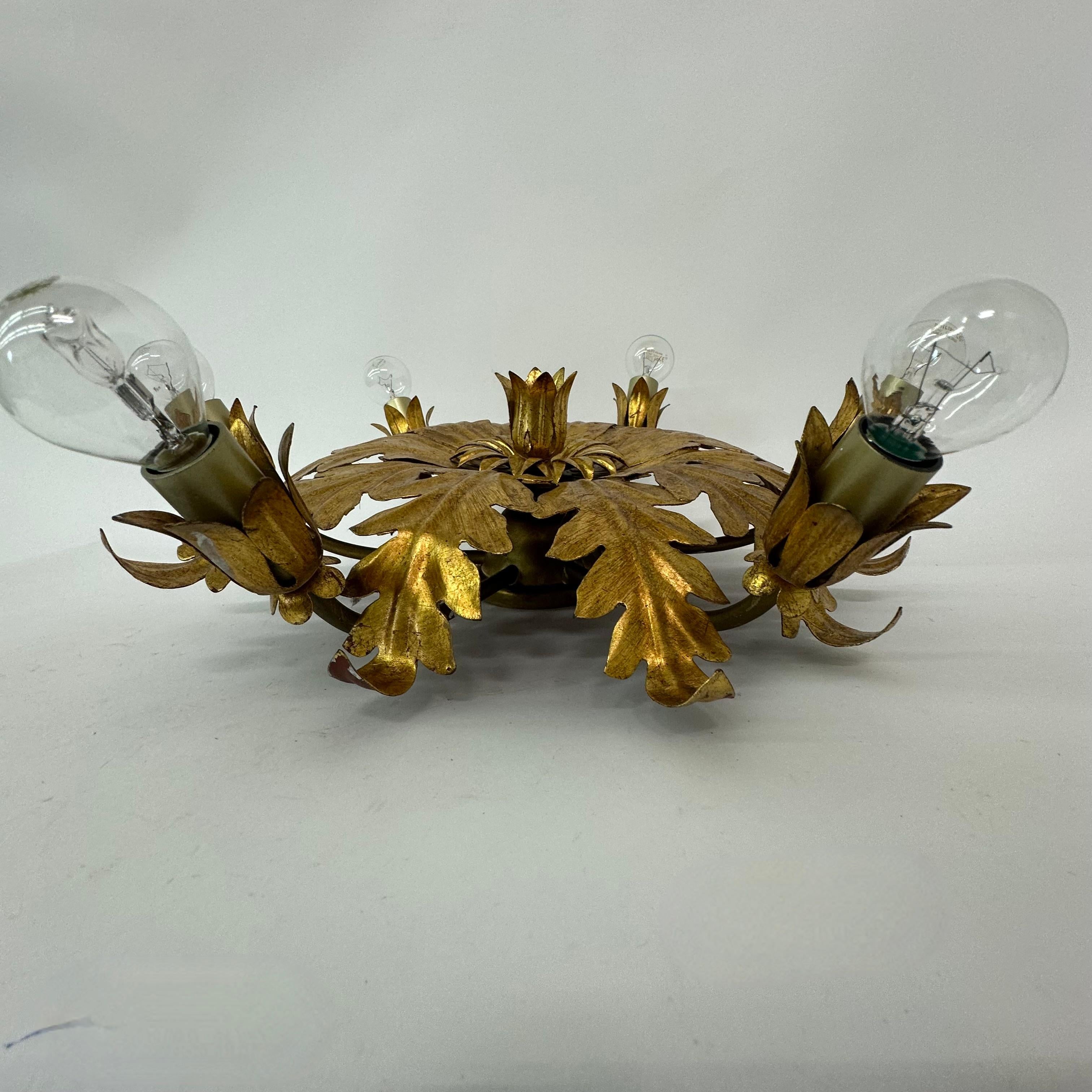 Vintage ceiling lamp leaf gold gilded , 1970s 5