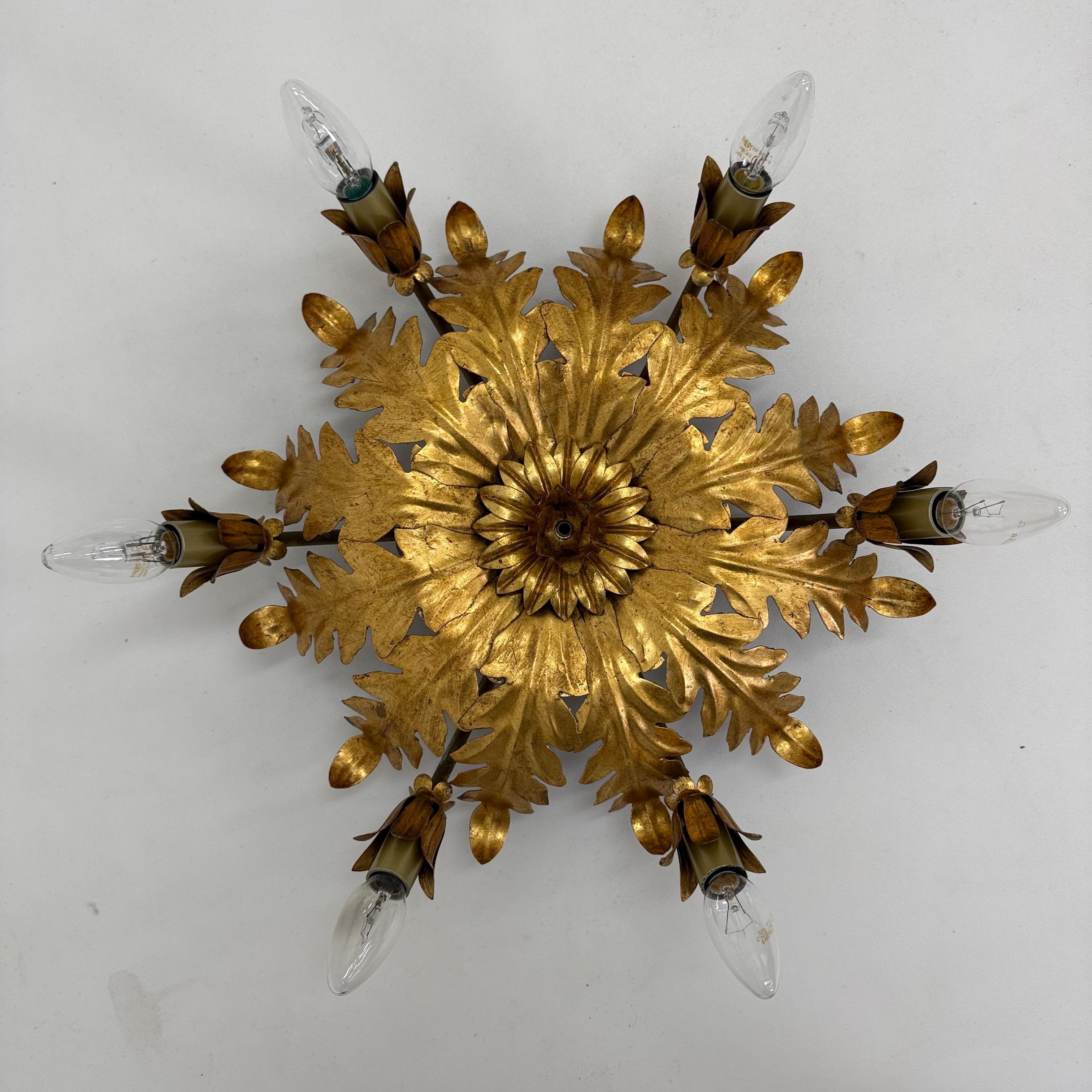 Vintage ceiling lamp leaf gold gilded , 1970s For Sale 5