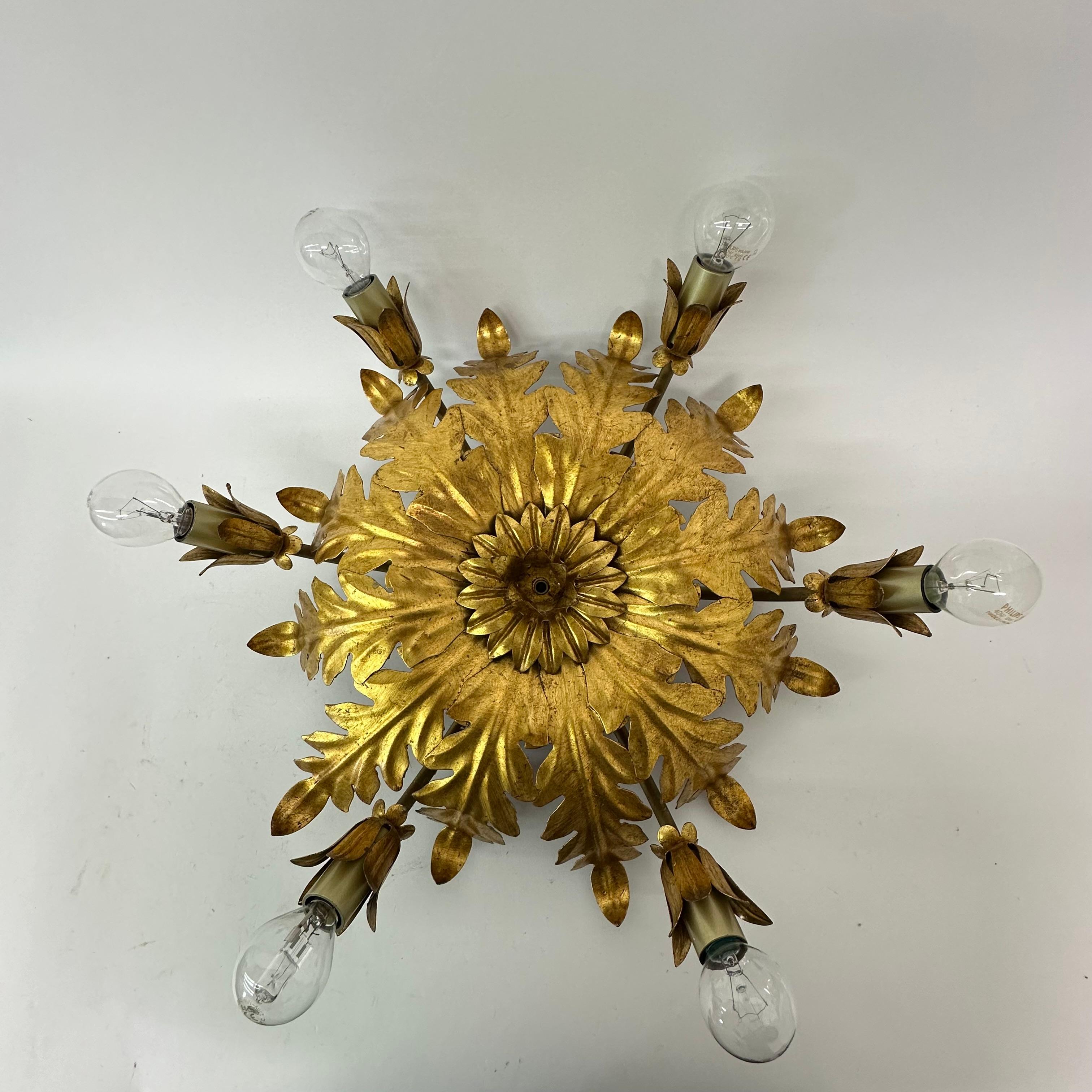 Vintage ceiling lamp leaf gold gilded , 1970s 6