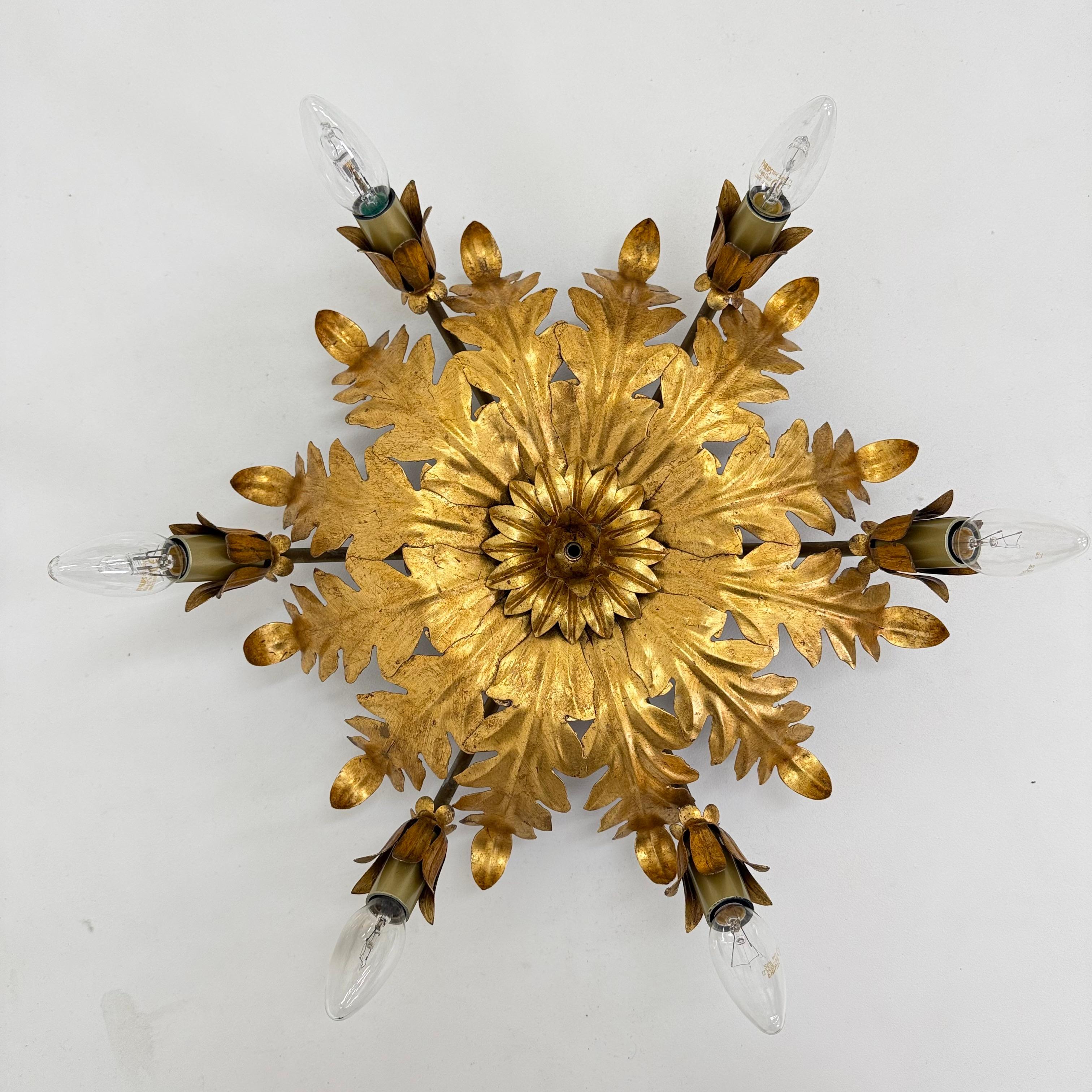 Vintage ceiling lamp leaf gold gilded , 1970s For Sale 6