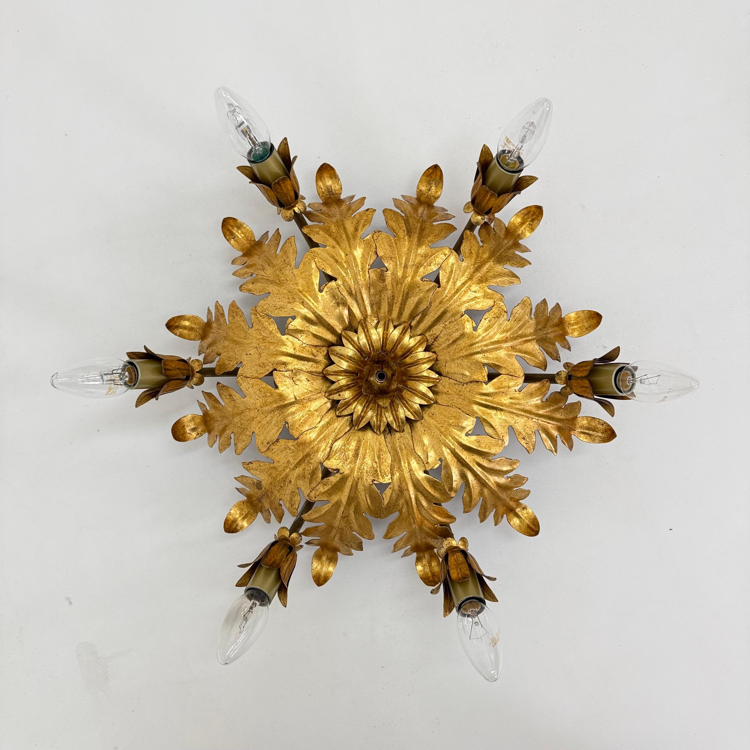 Vintage ceiling lamp leaf gold gilded , 1970s For Sale 7