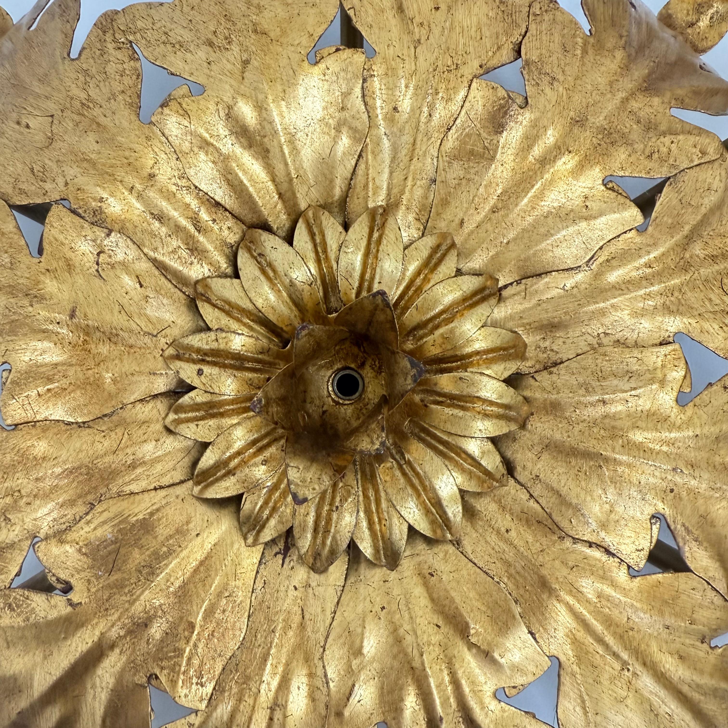 Vintage ceiling lamp leaf gold gilded , 1970s For Sale 9