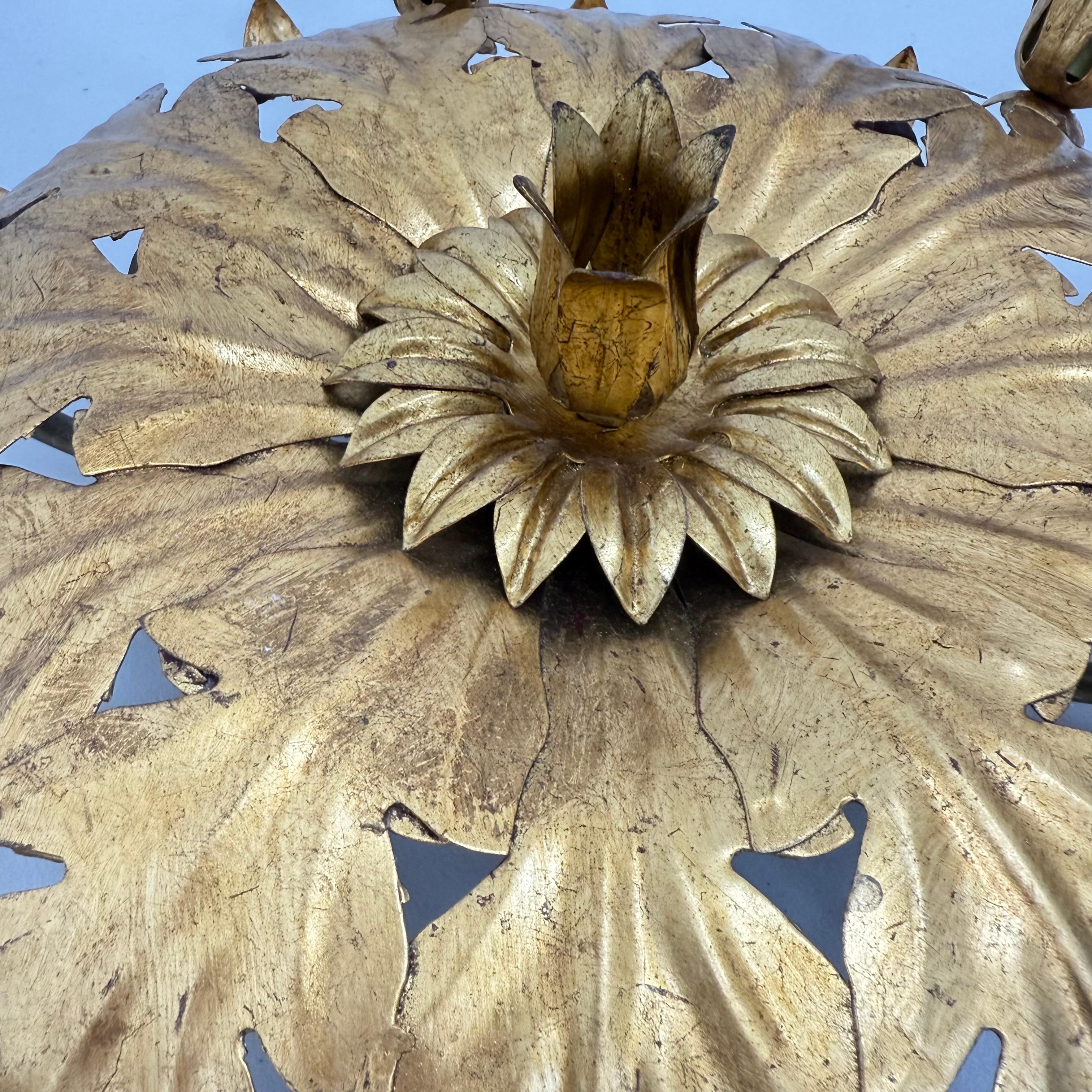 Vintage ceiling lamp leaf gold gilded , 1970s For Sale 10