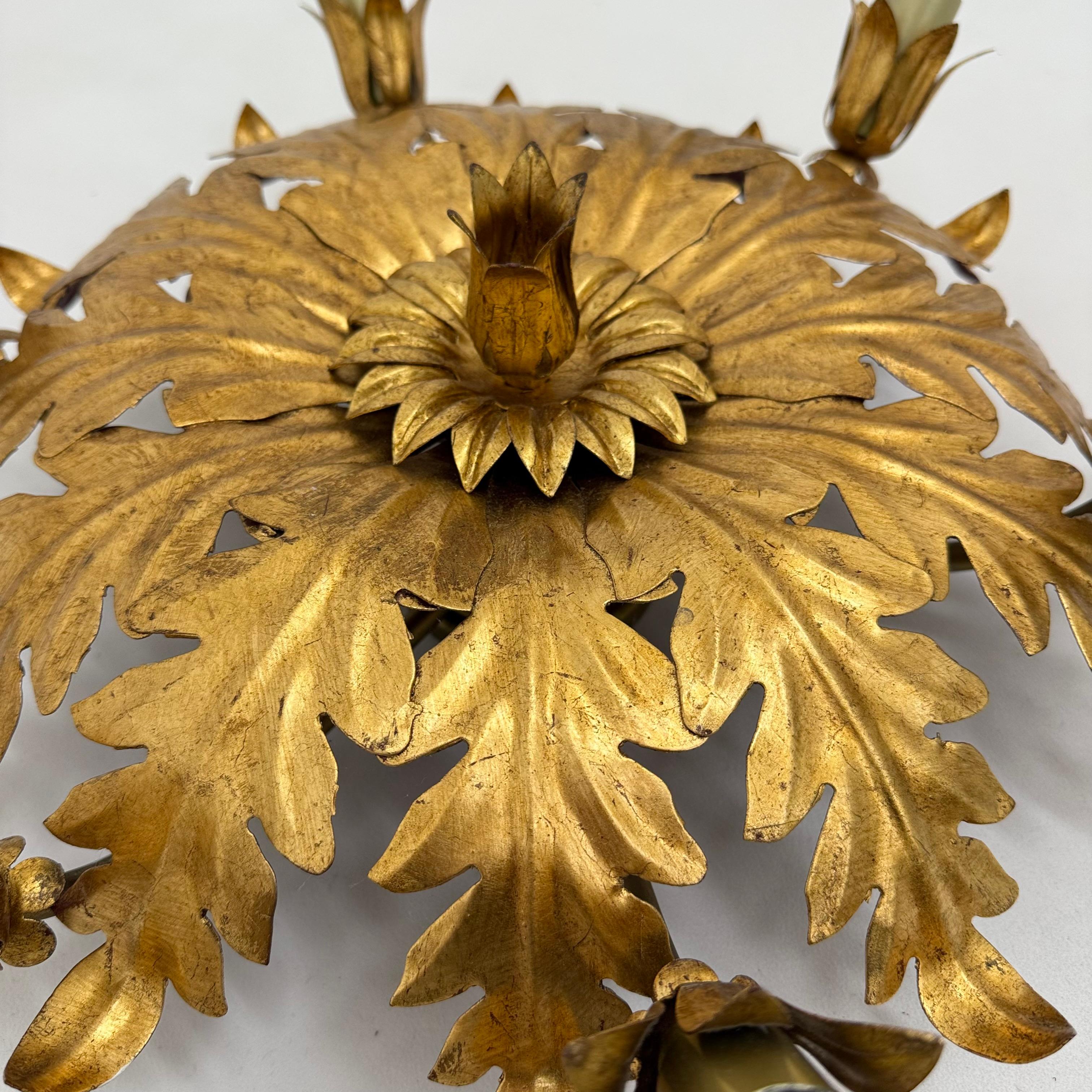 Vintage ceiling lamp leaf gold gilded , 1970s For Sale 11