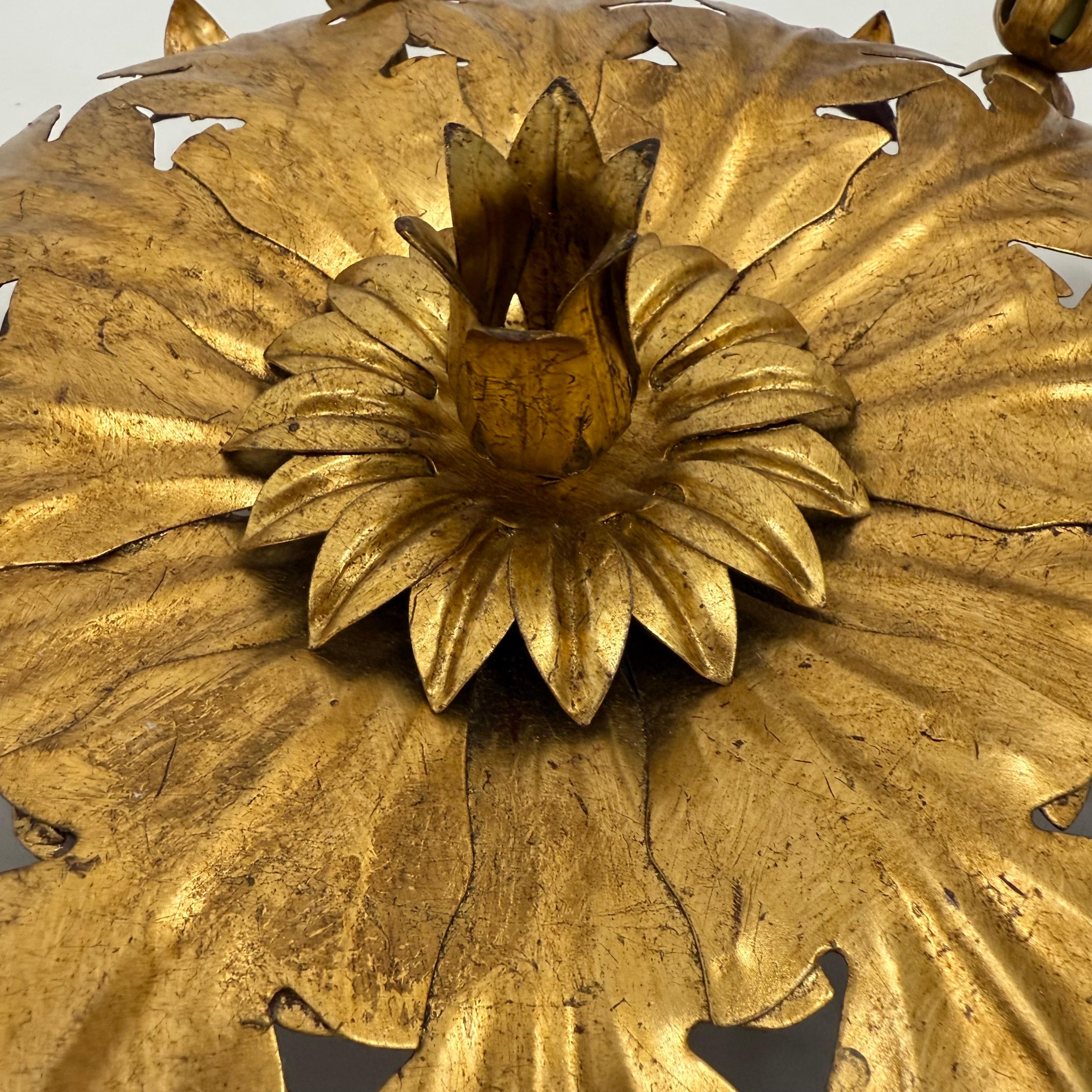 Vintage ceiling lamp leaf gold gilded , 1970s For Sale 12