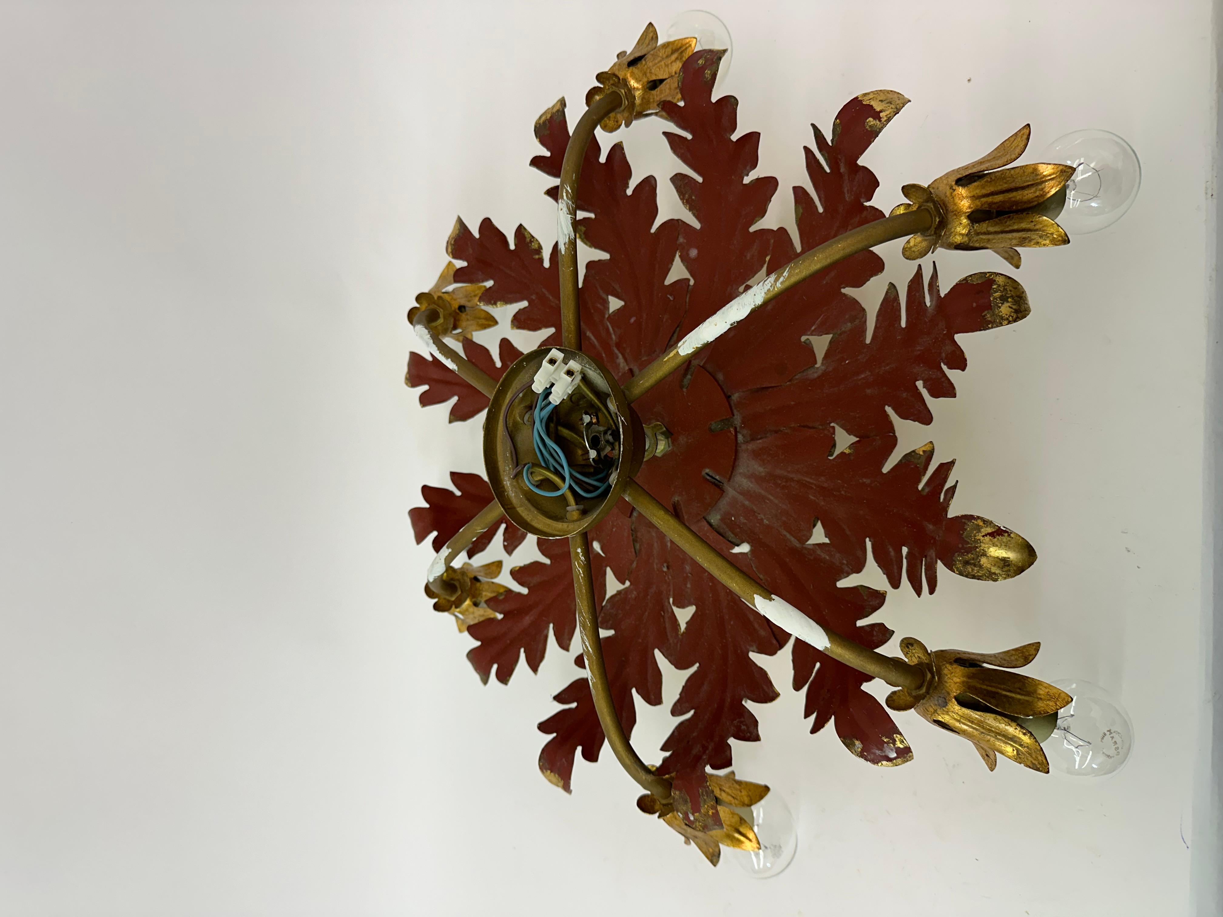 Mid-Century Modern Vintage ceiling lamp leaf gold gilded , 1970s