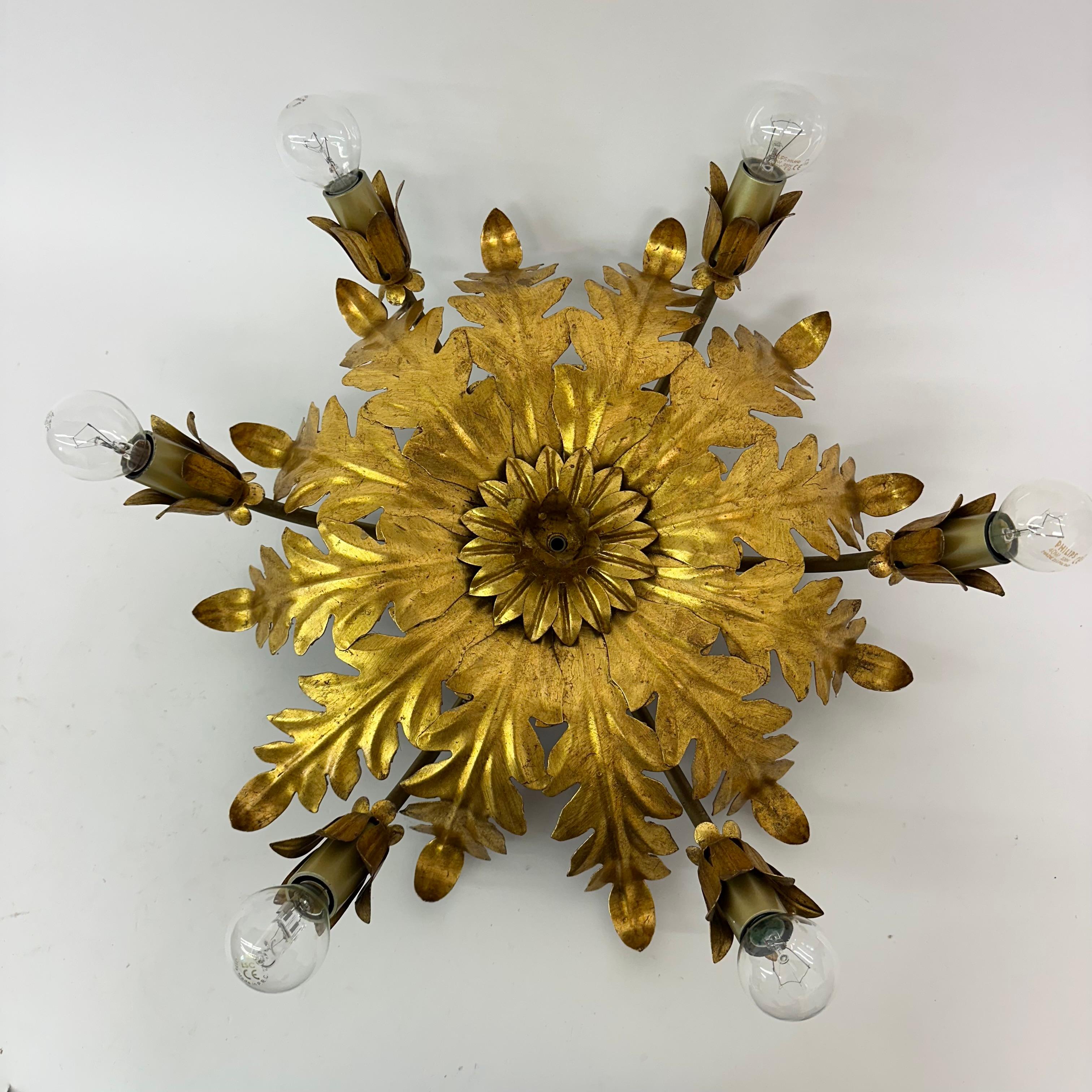 Late 20th Century Vintage ceiling lamp leaf gold gilded , 1970s