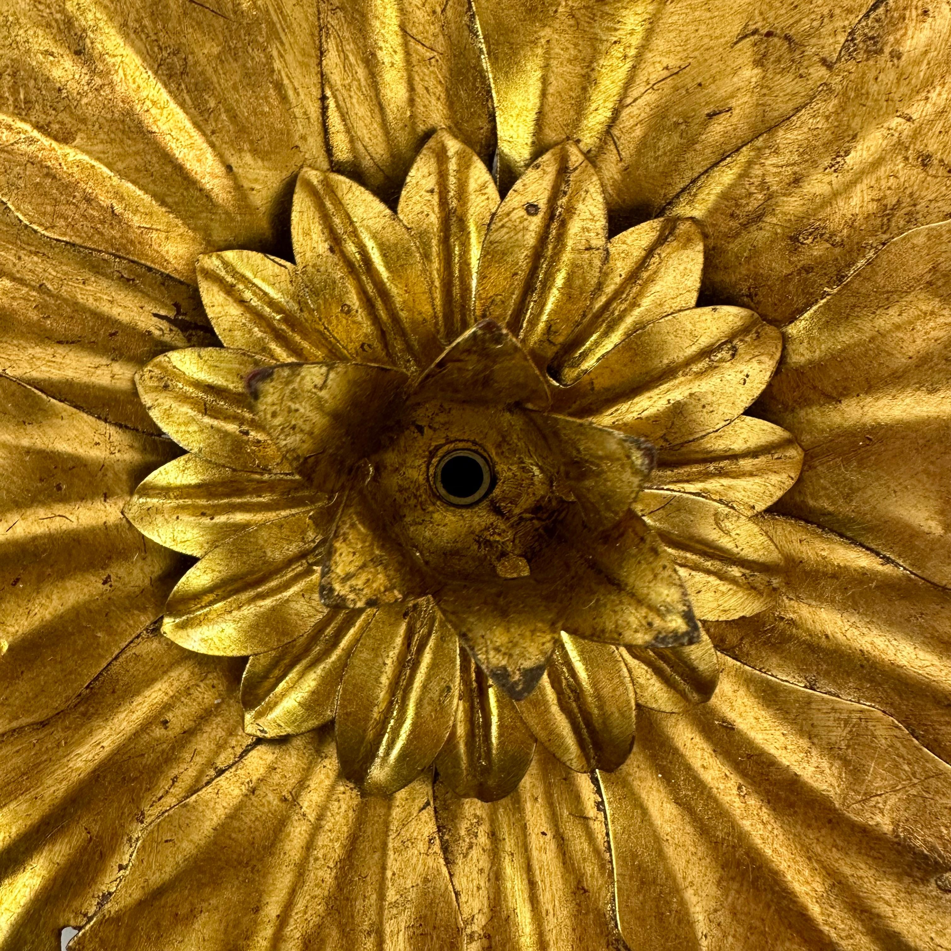 Metal Vintage ceiling lamp leaf gold gilded , 1970s