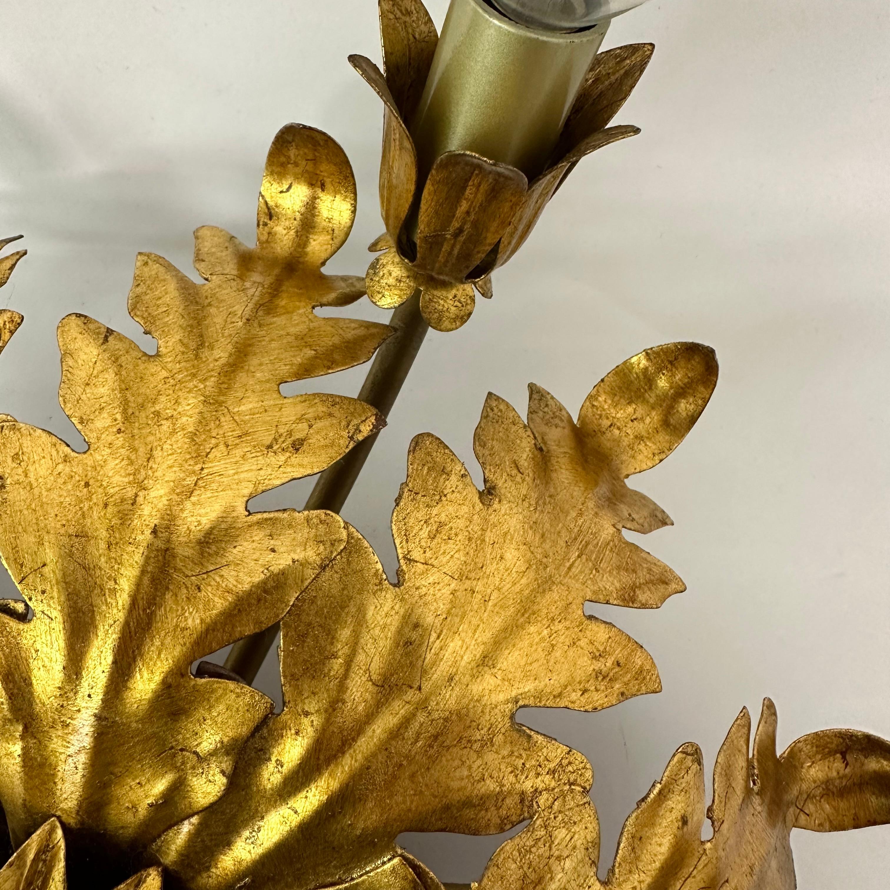 Vintage ceiling lamp leaf gold gilded , 1970s 1