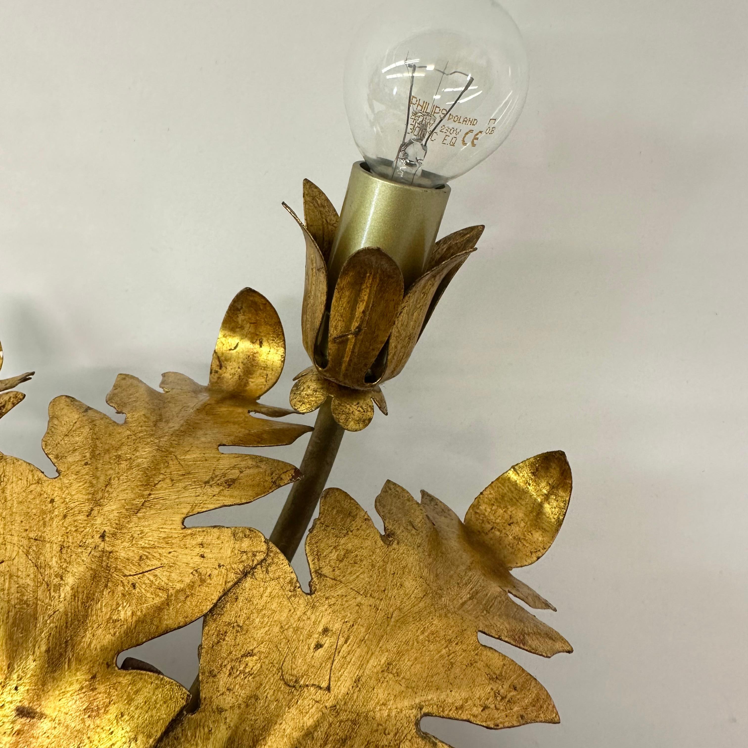 Vintage ceiling lamp leaf gold gilded , 1970s 2