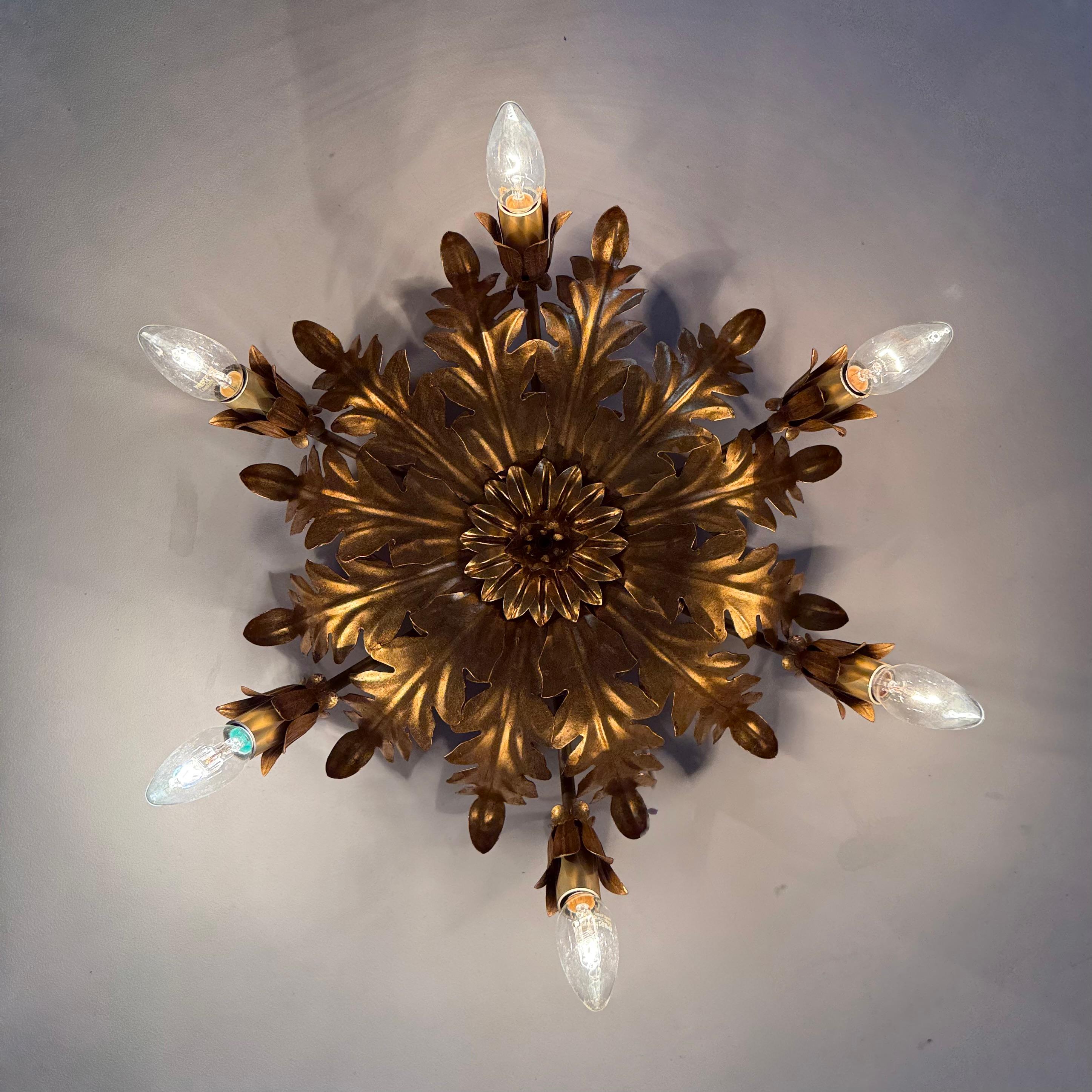 Vintage ceiling lamp leaf gold gilded , 1970s For Sale 2